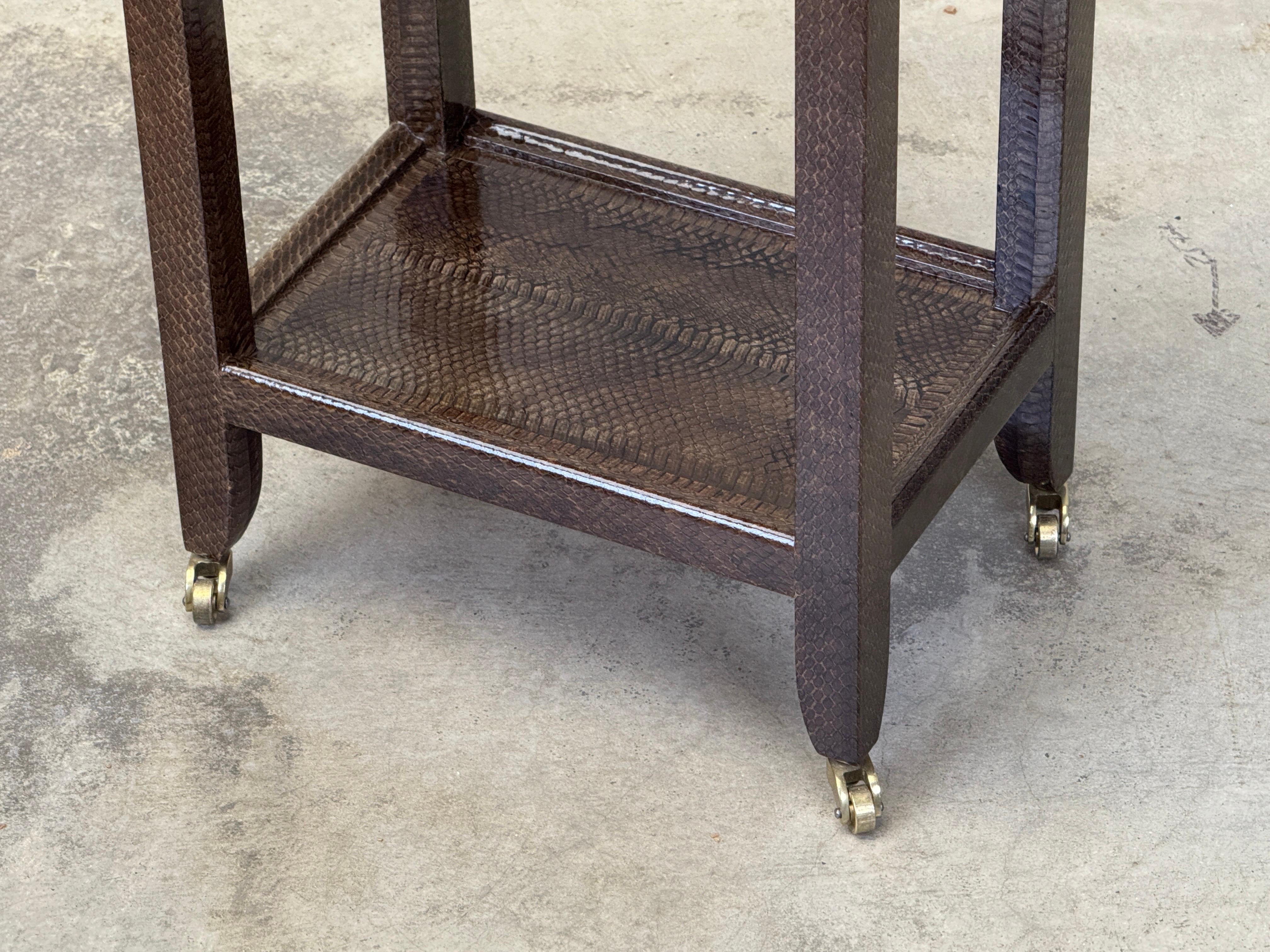 Animal Skin Karl Springer Signed Snake Skin Side Table For Sale