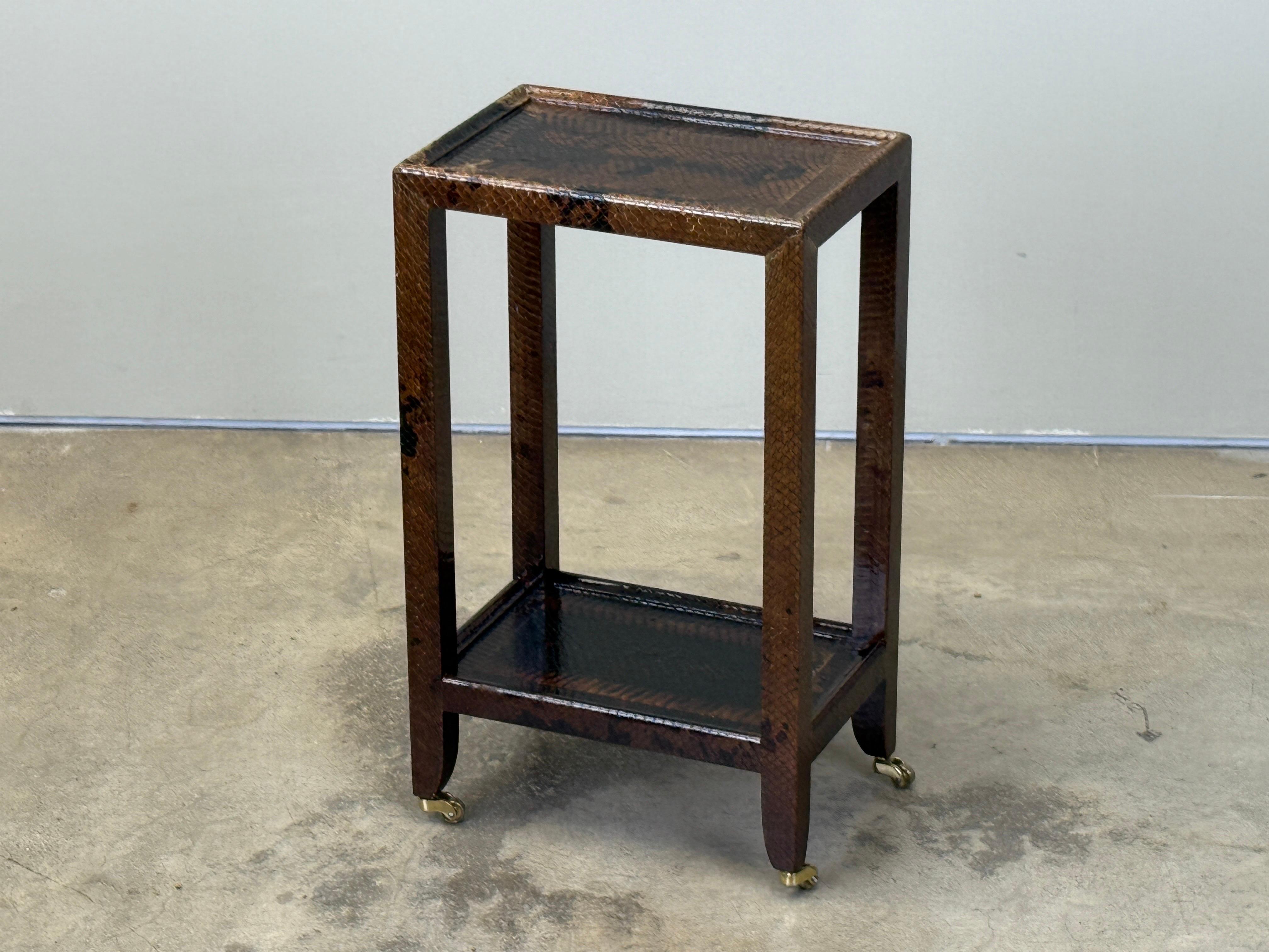 Animal Skin Karl Springer Signed Snake Skin Side Table For Sale