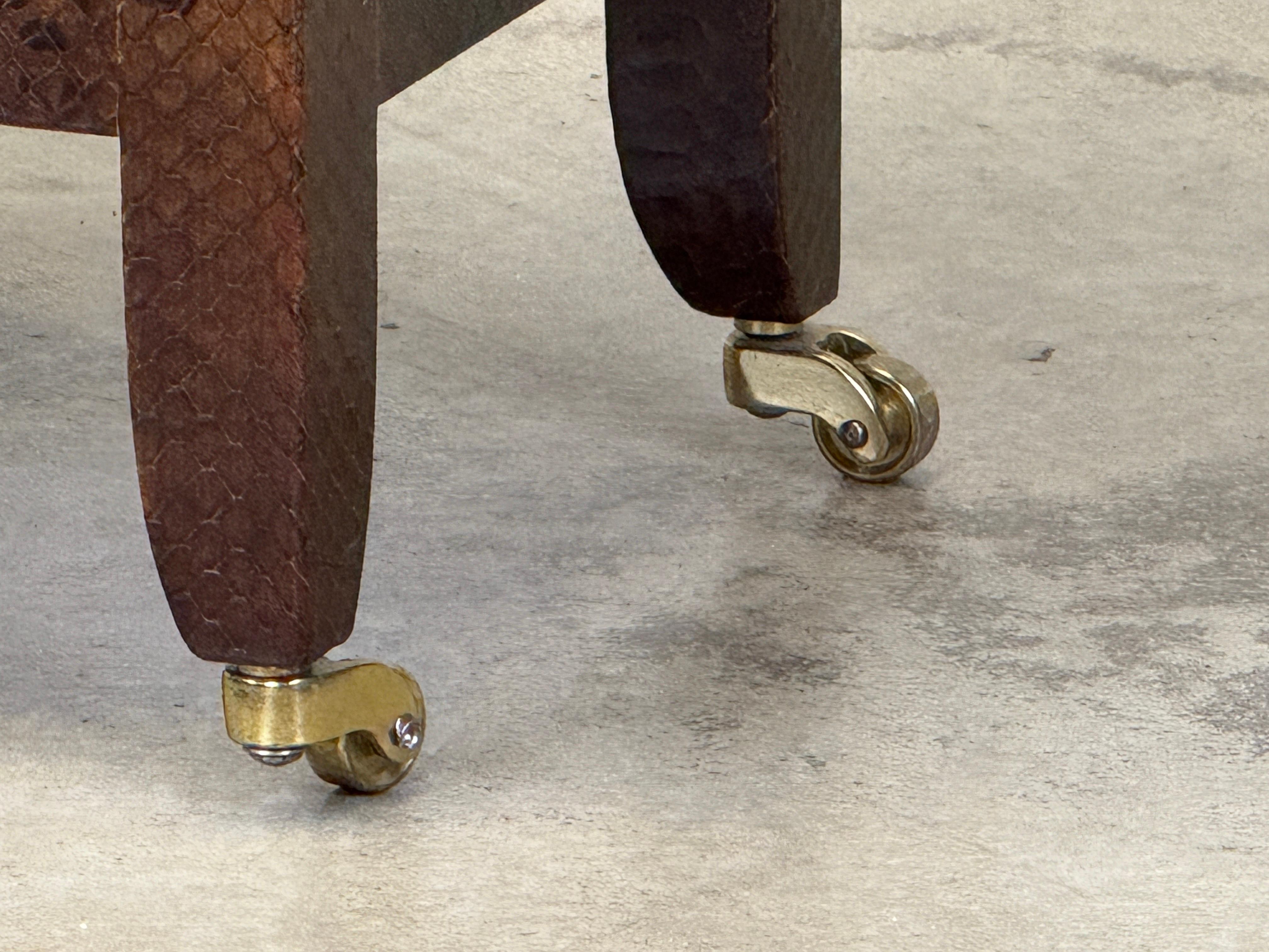 Karl Springer Signed Snake Skin Side Table For Sale 1