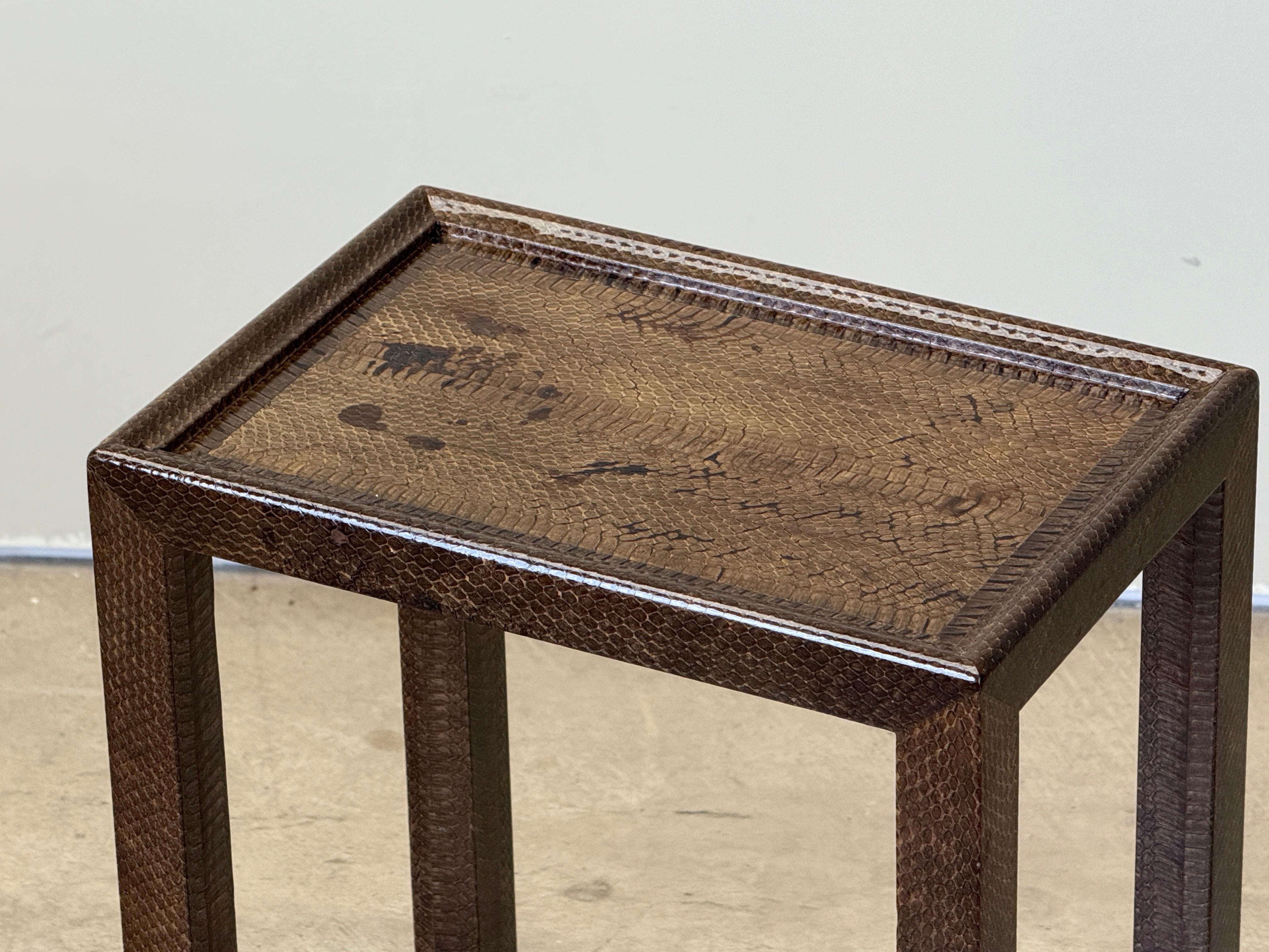 Karl Springer Signed Snake Skin Side Table For Sale 2