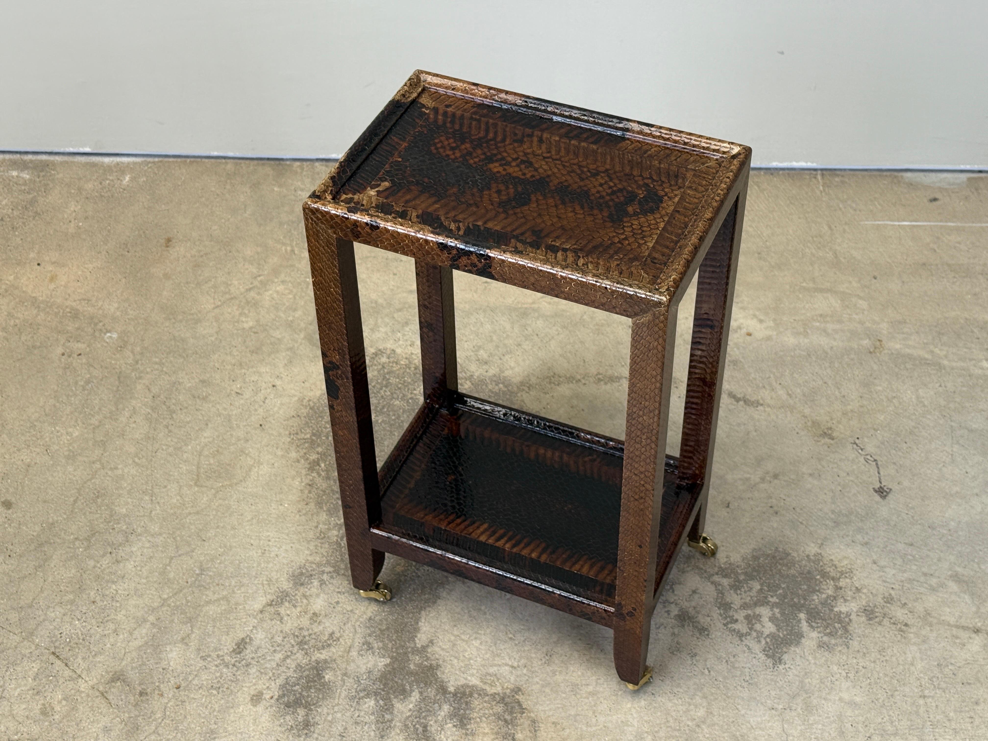 Karl Springer Signed Snake Skin Side Table For Sale 2