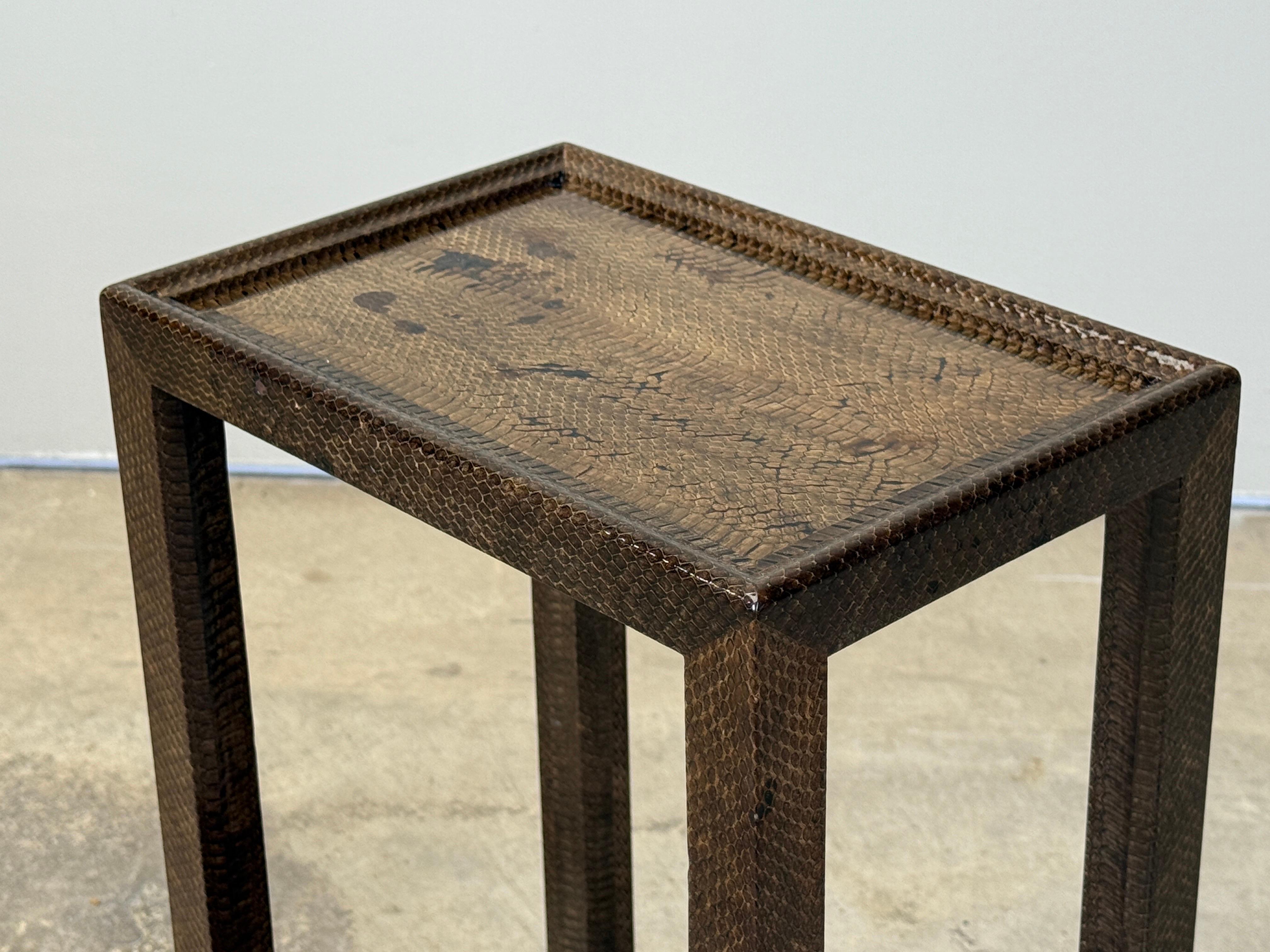 Karl Springer Signed Snake Skin Side Table For Sale 3