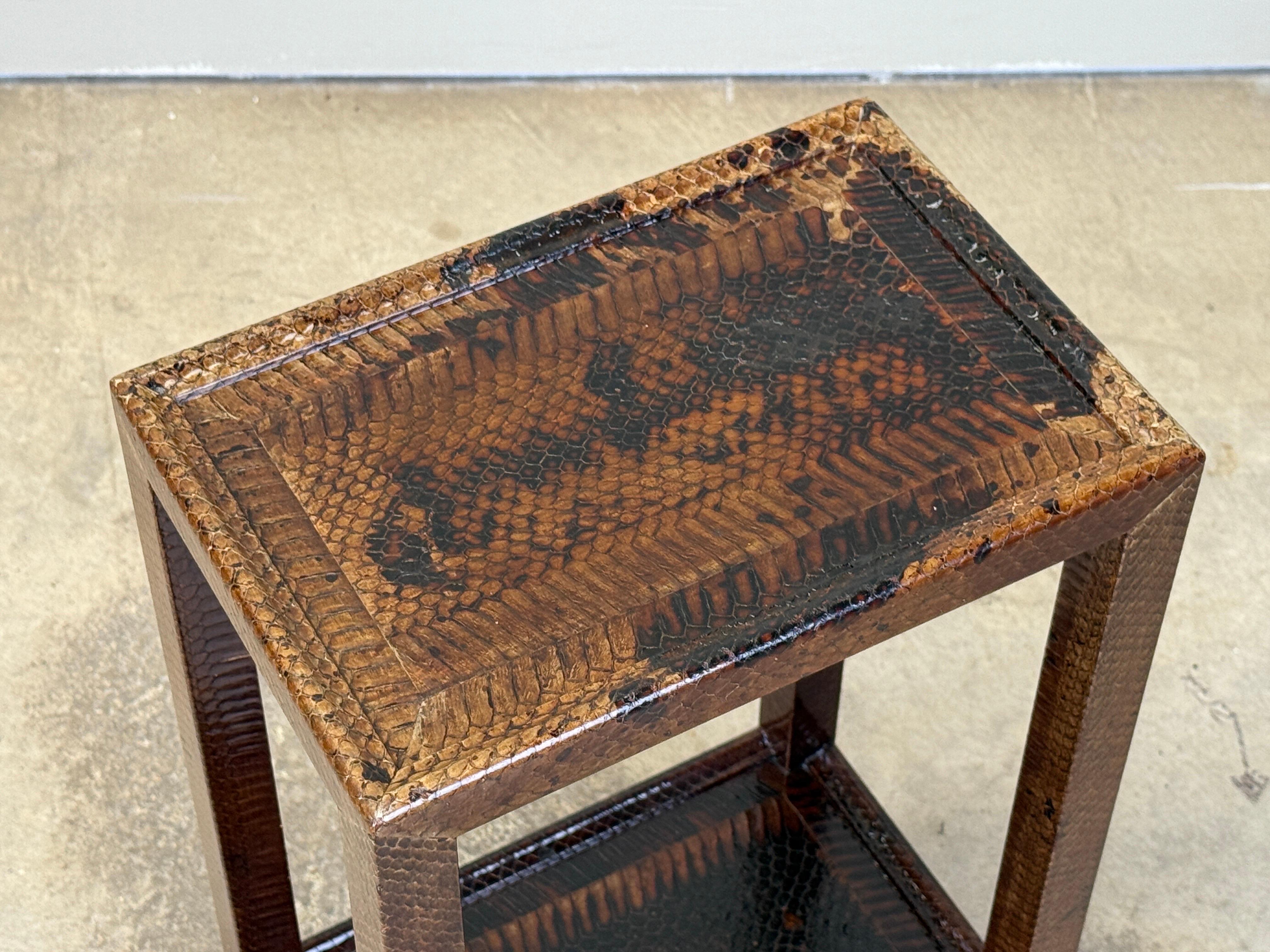 Karl Springer Signed Snake Skin Side Table For Sale 3