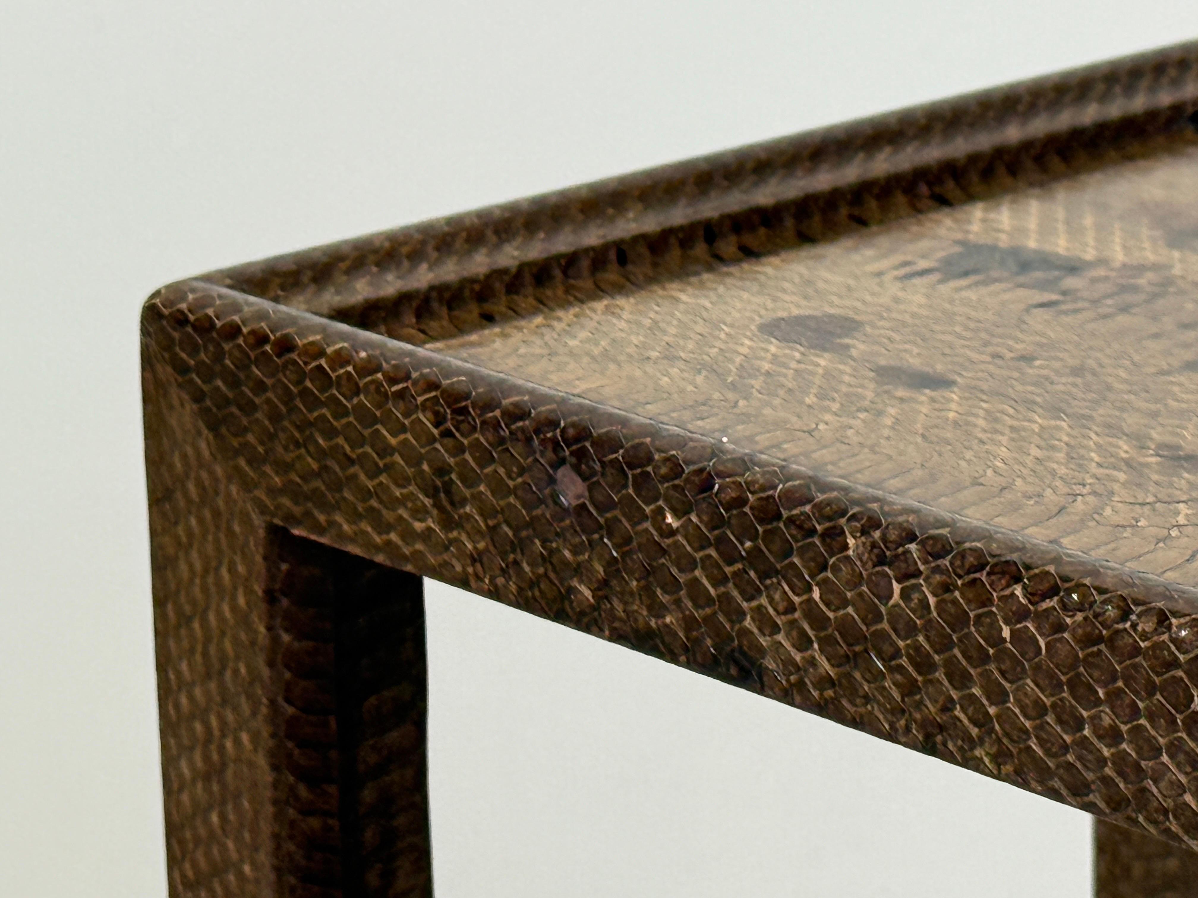 Karl Springer Signed Snake Skin Side Table For Sale 4