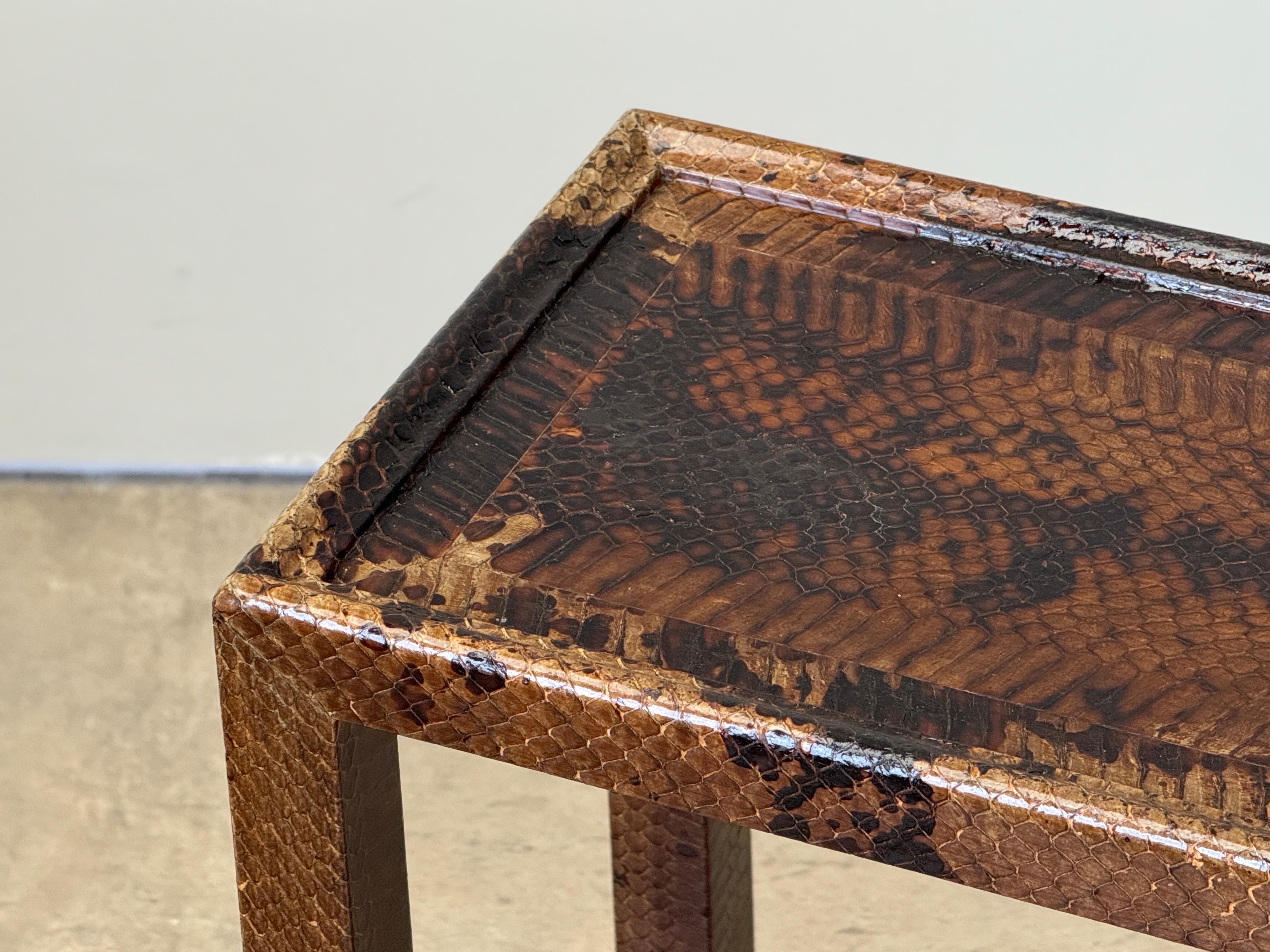 Karl Springer Signed Snake Skin Side Table For Sale 4