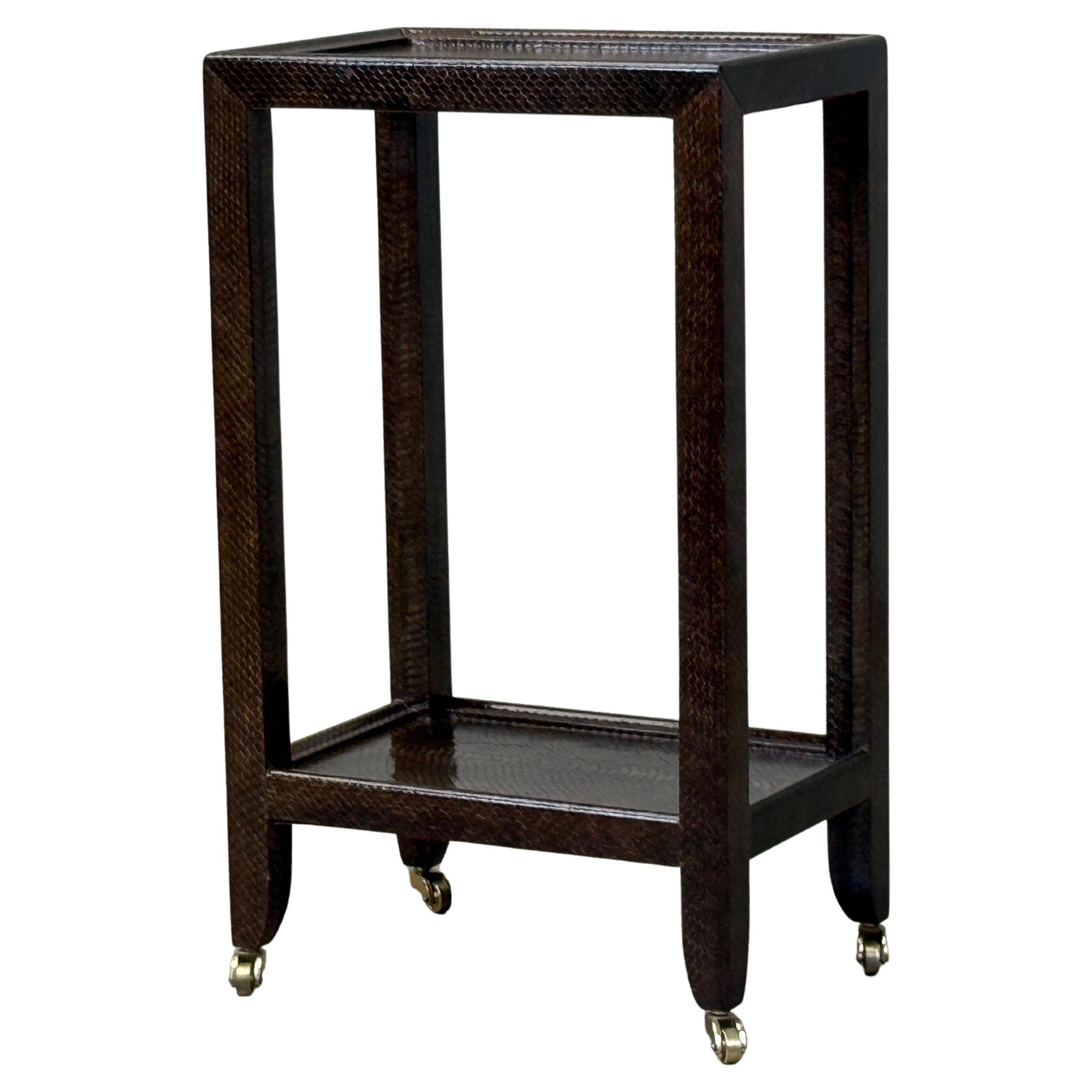 Karl Springer Signed Snake Skin Side Table For Sale