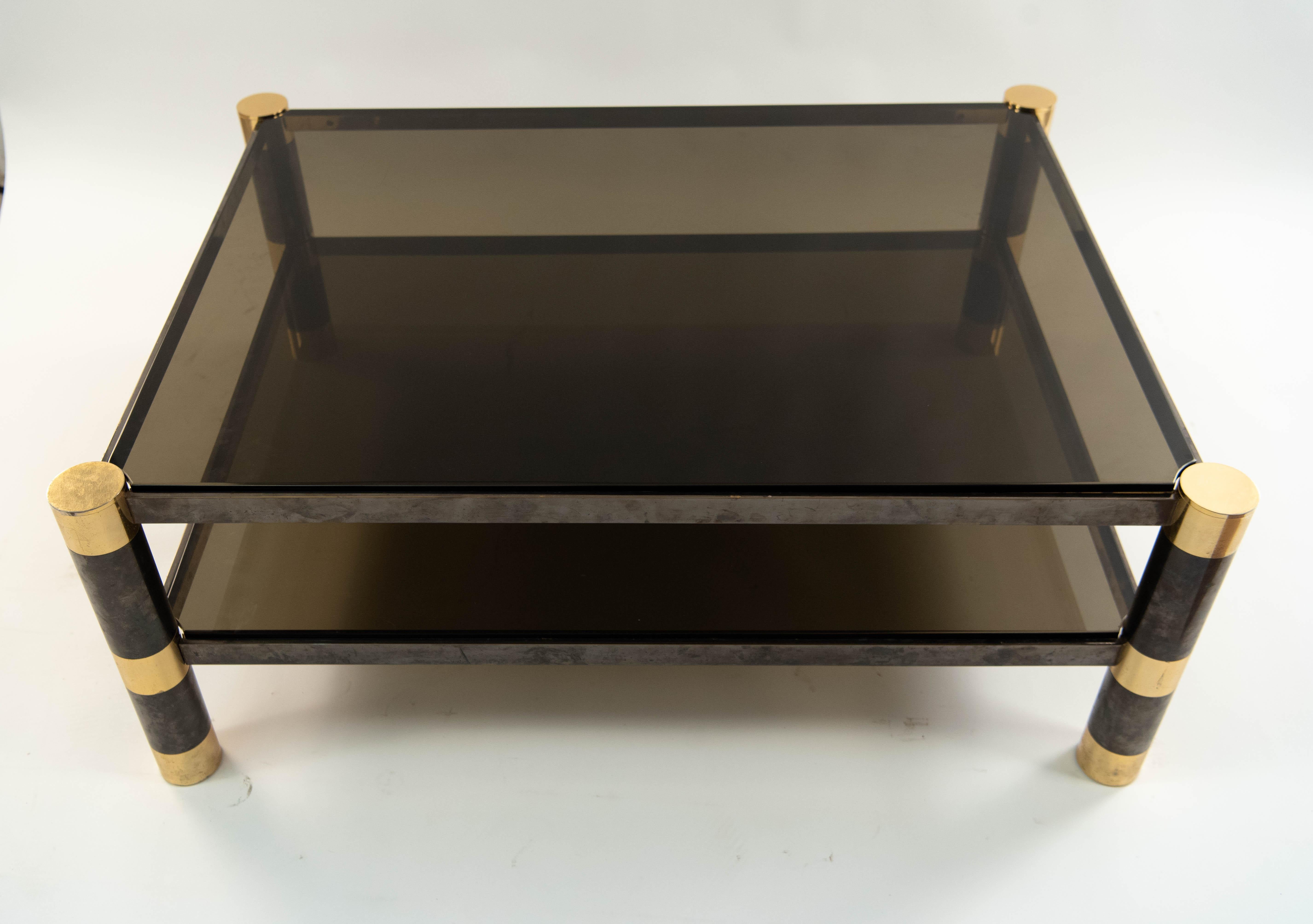 Karl Springer Smoked Glass and Brass Coffee Table 4