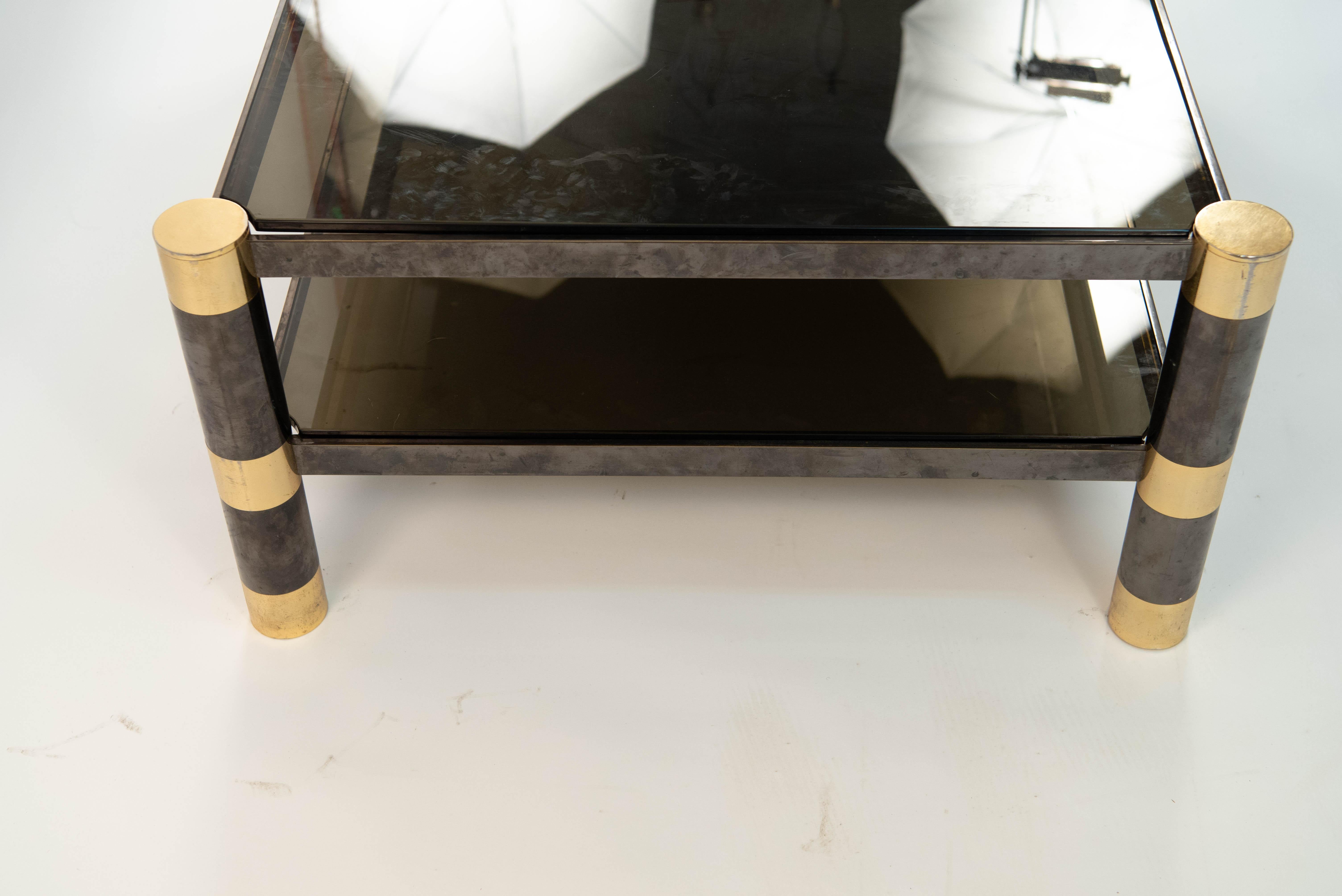 Karl Springer Smoked Glass and Brass Coffee Table 1