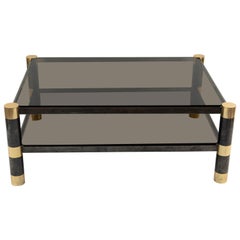 Karl Springer Smoked Glass and Brass Coffee Table