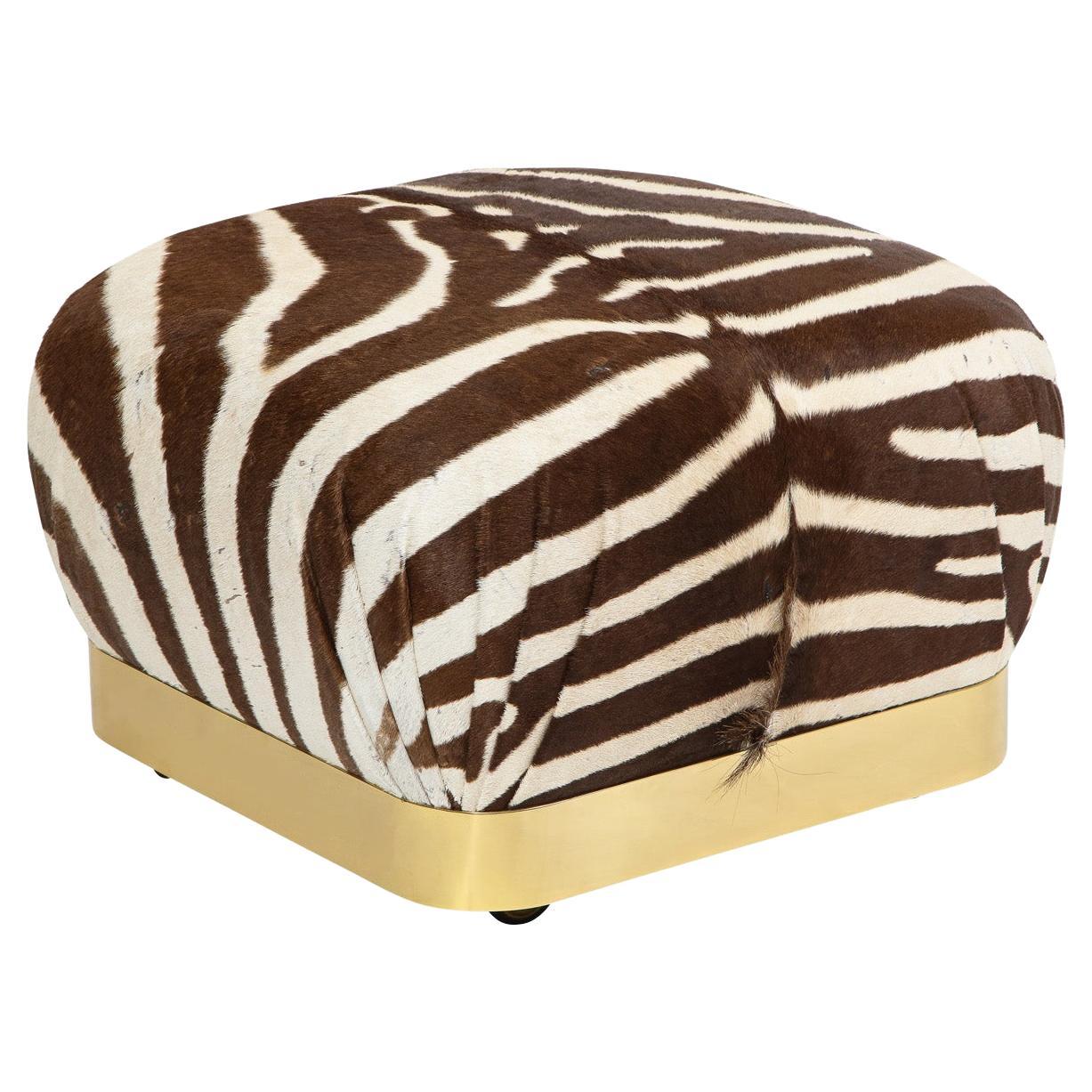 Karl Springer "Souffle Ottoman" in Authentic Zebra Skin 1970s