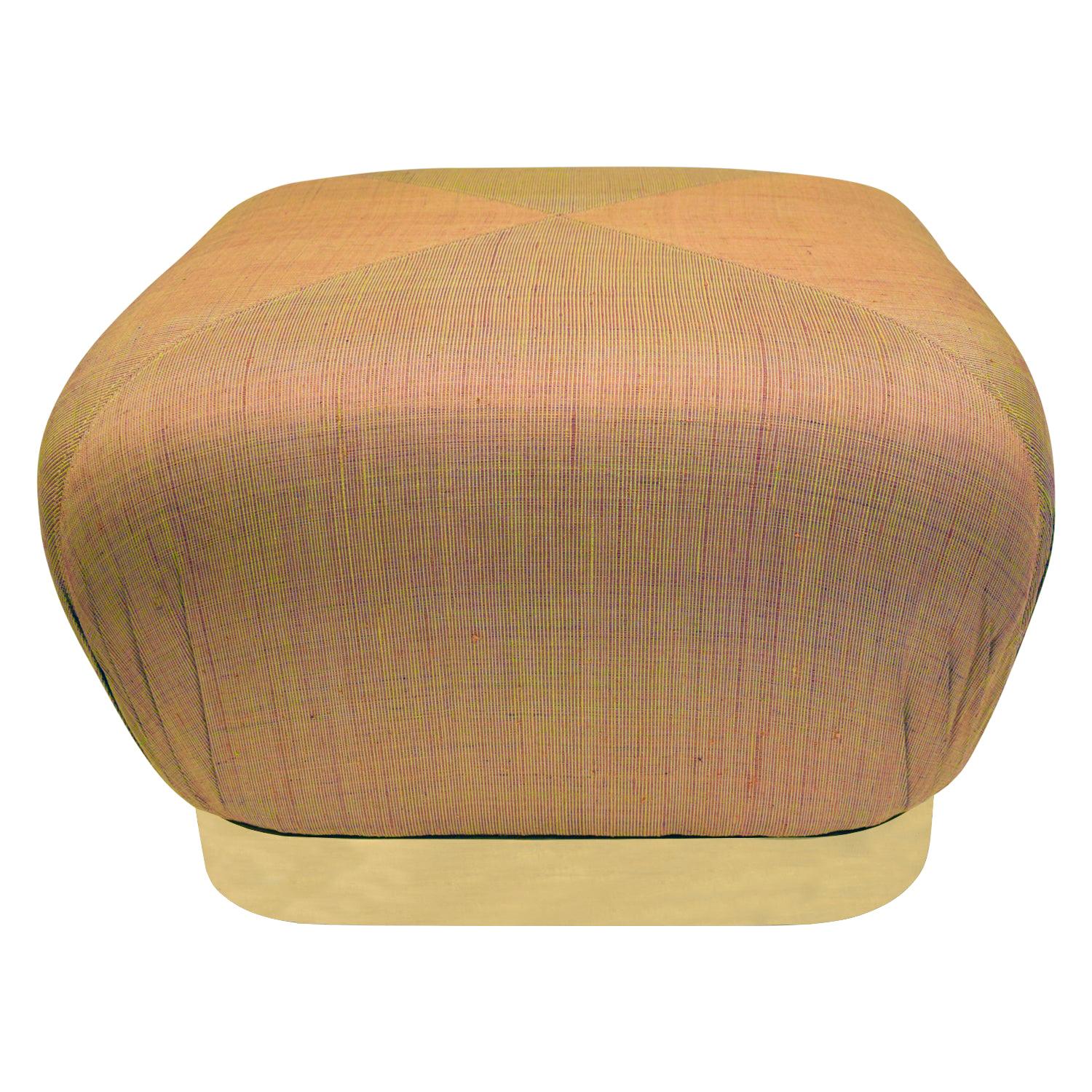 Karl Springer "Souffle Ottoman" in Brass and Silk Upholstery, 1980s