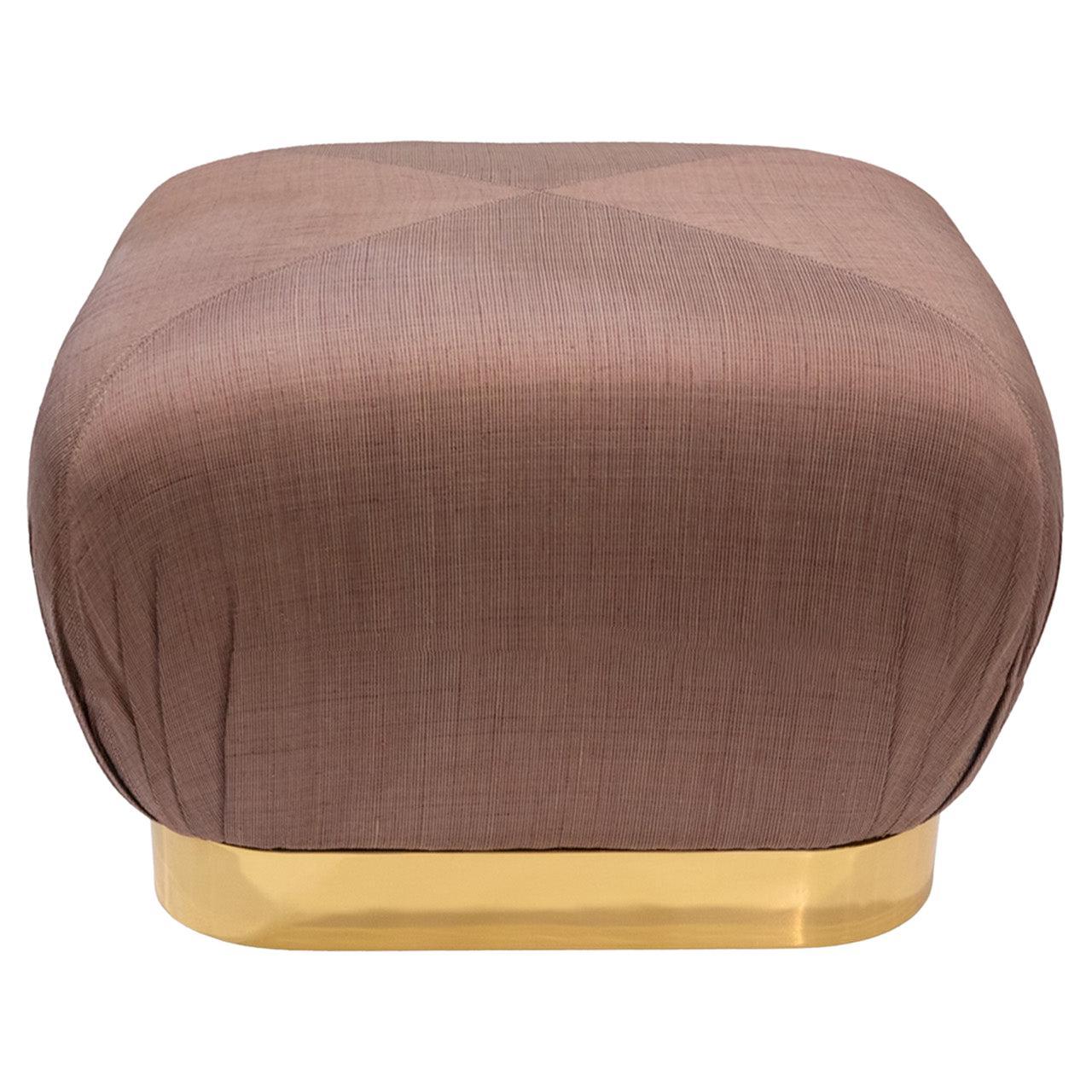 Karl Springer "Souffle Ottoman" with Brass Base and Silk Upholstery 1980s