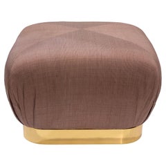 Vintage Karl Springer "Souffle Ottoman" with Brass Base and Silk Upholstery 1980s