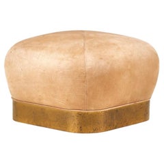 Karl Springer "Souffle" Rolling Leather and Brass Ottoman, 1980