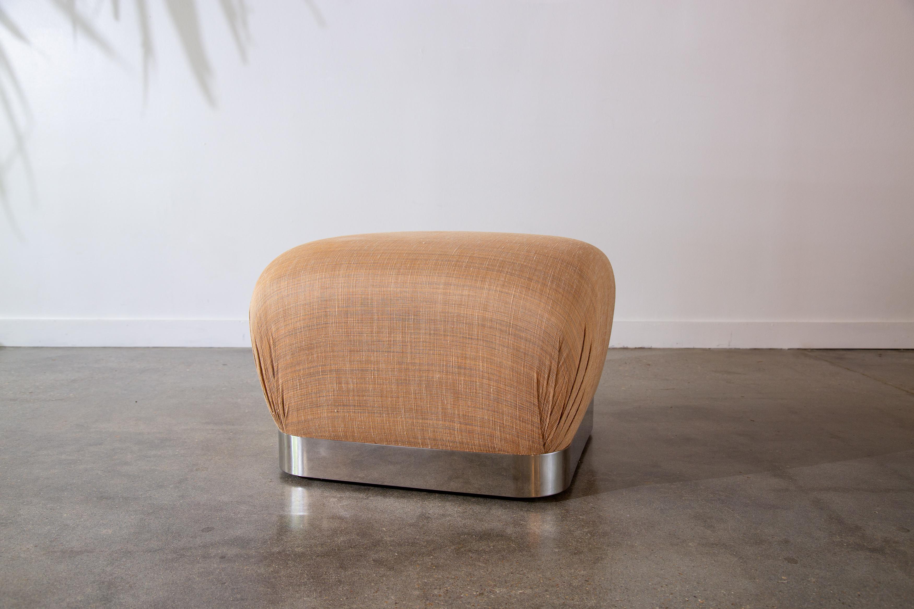 Hollywood Regency Karl Springer Souffle Rolling ottoman chrome base 1980s Hollywood regency
