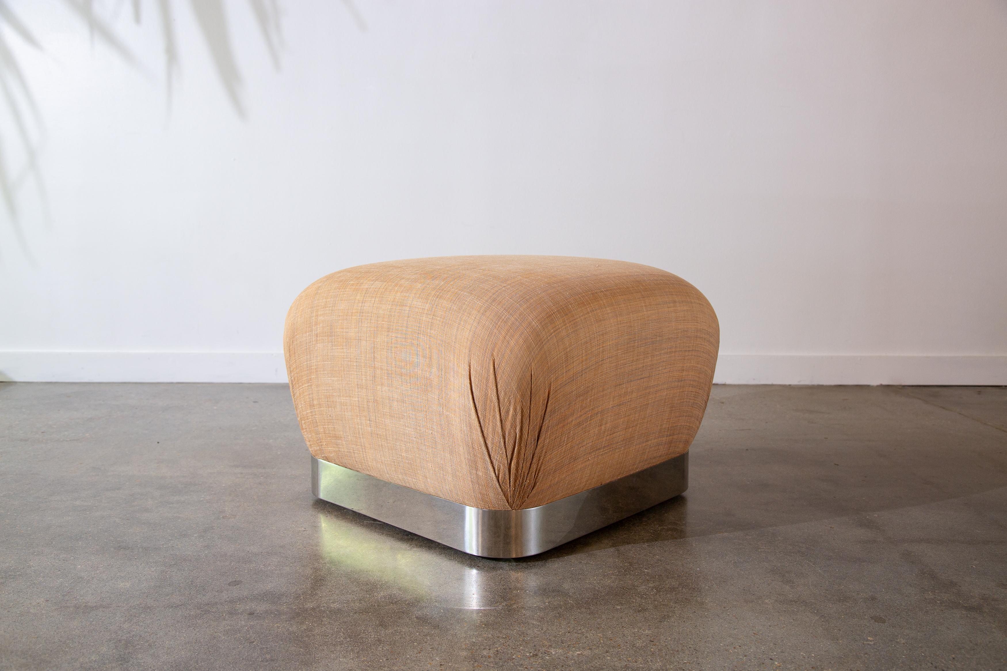 Late 20th Century Karl Springer Souffle Rolling ottoman chrome base 1980s Hollywood regency