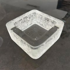 Signed Karl Springer Square White Venetian Scavo Glass Catchall Bowl, 1980s