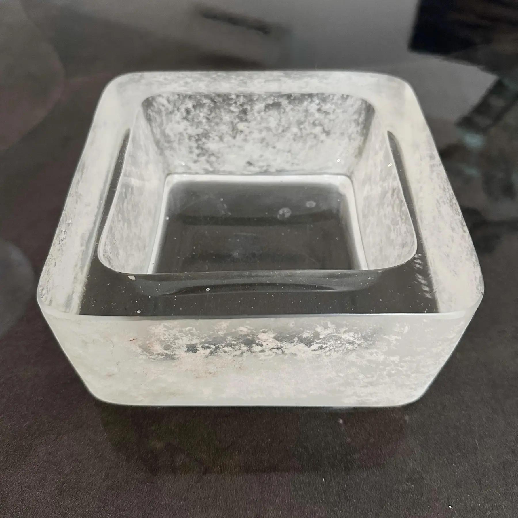 Cuenco de cristal veneciano scavo blanco cuadrado Karl Springer, años 80 Moderno de mediados de siglo en venta