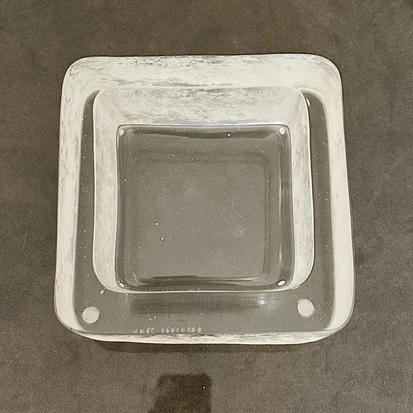 Cuenco de cristal veneciano scavo blanco cuadrado Karl Springer, años 80 en Bueno estado para la venta en West Palm Beach, FL