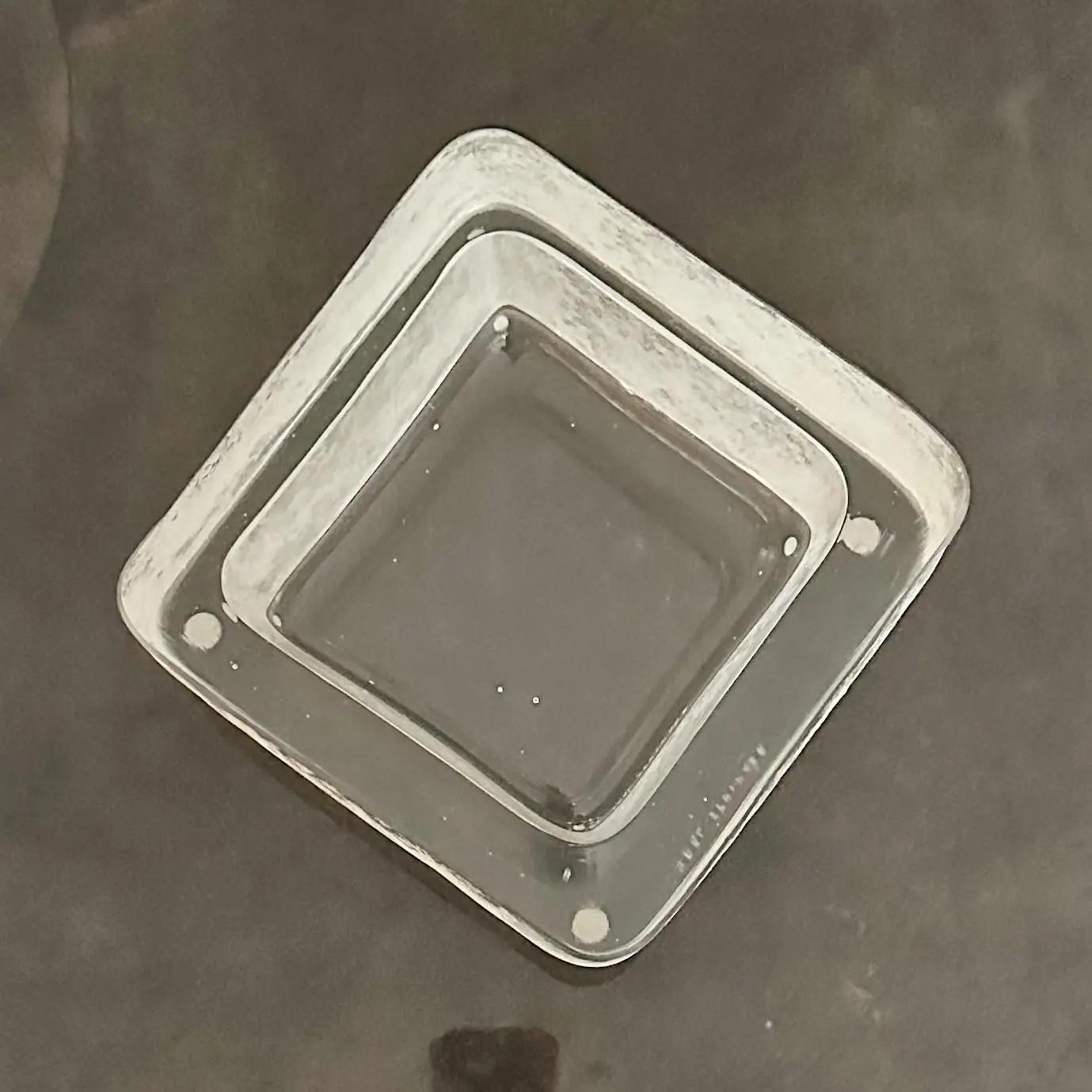 Cuenco de cristal veneciano scavo blanco cuadrado Karl Springer, años 80 Cristal de Murano en venta