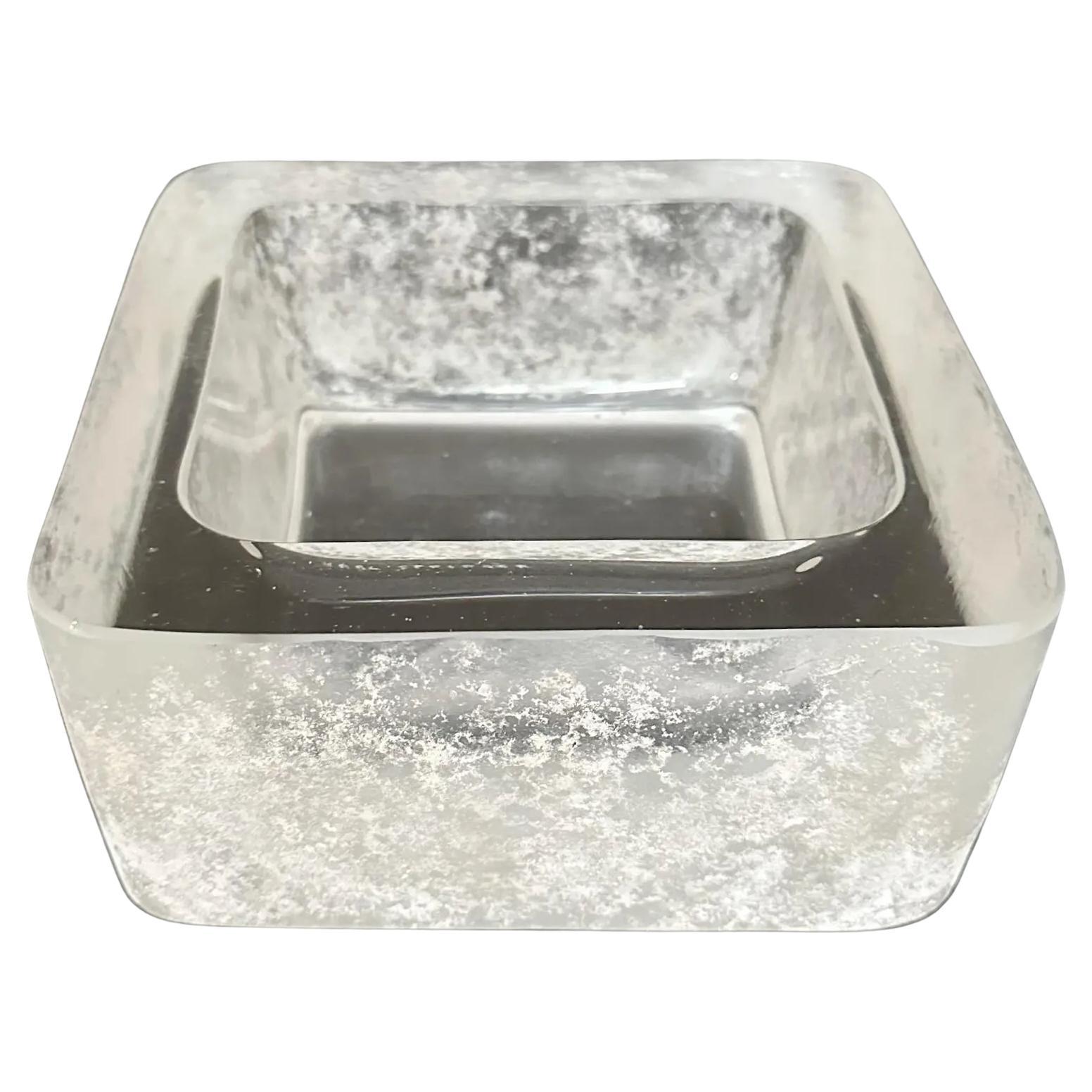 Karl Springer Square White Venetian Scavo Glass Bowl, 1980s