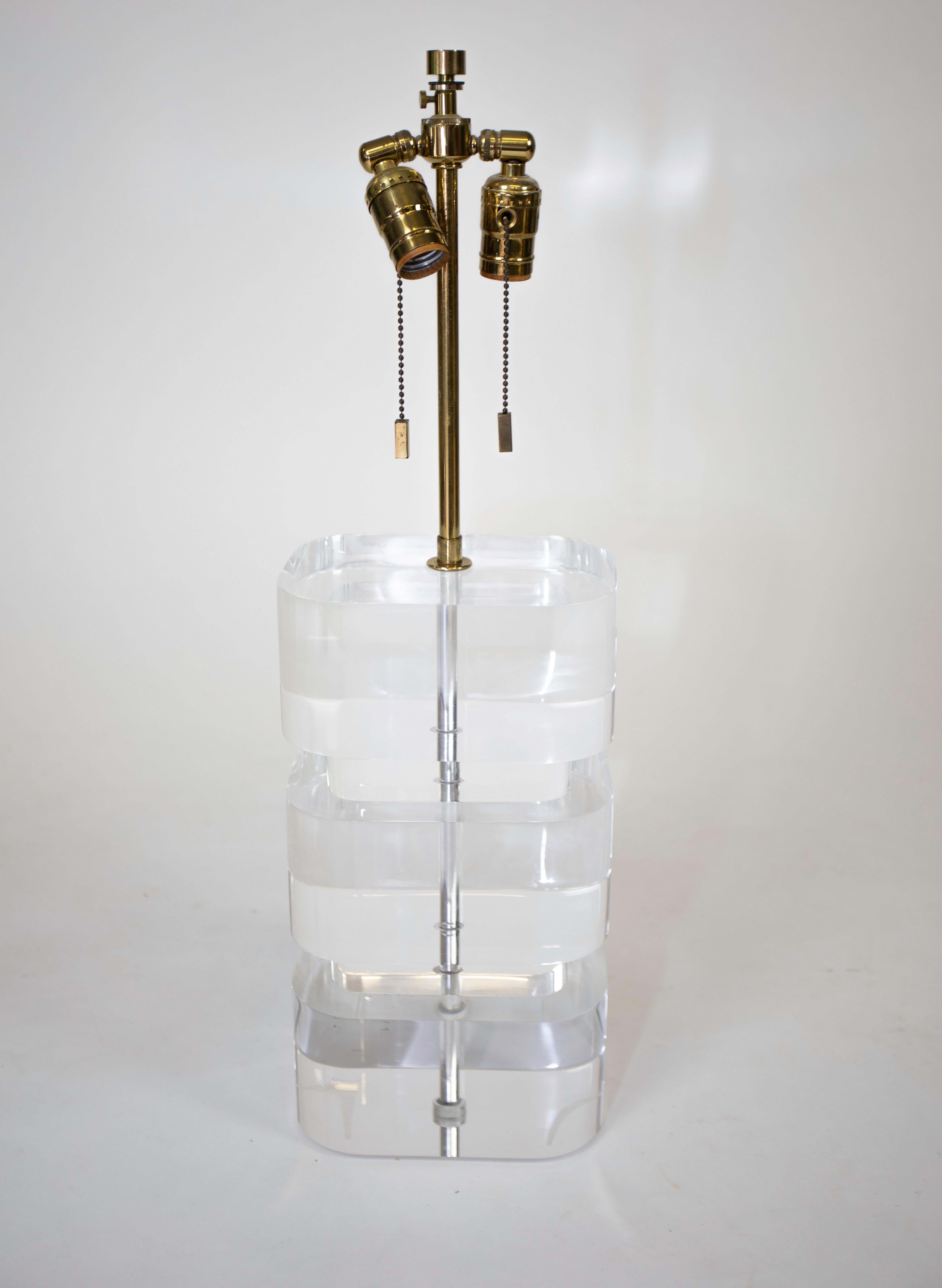 Late 20th Century Karl Springer Stacked- Lucite Table Lamps Metal Shades