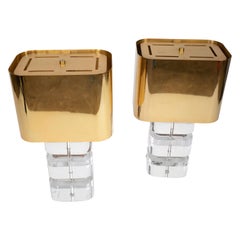 Karl Springer Stacked- Lucite Table Lamps Metal Shades
