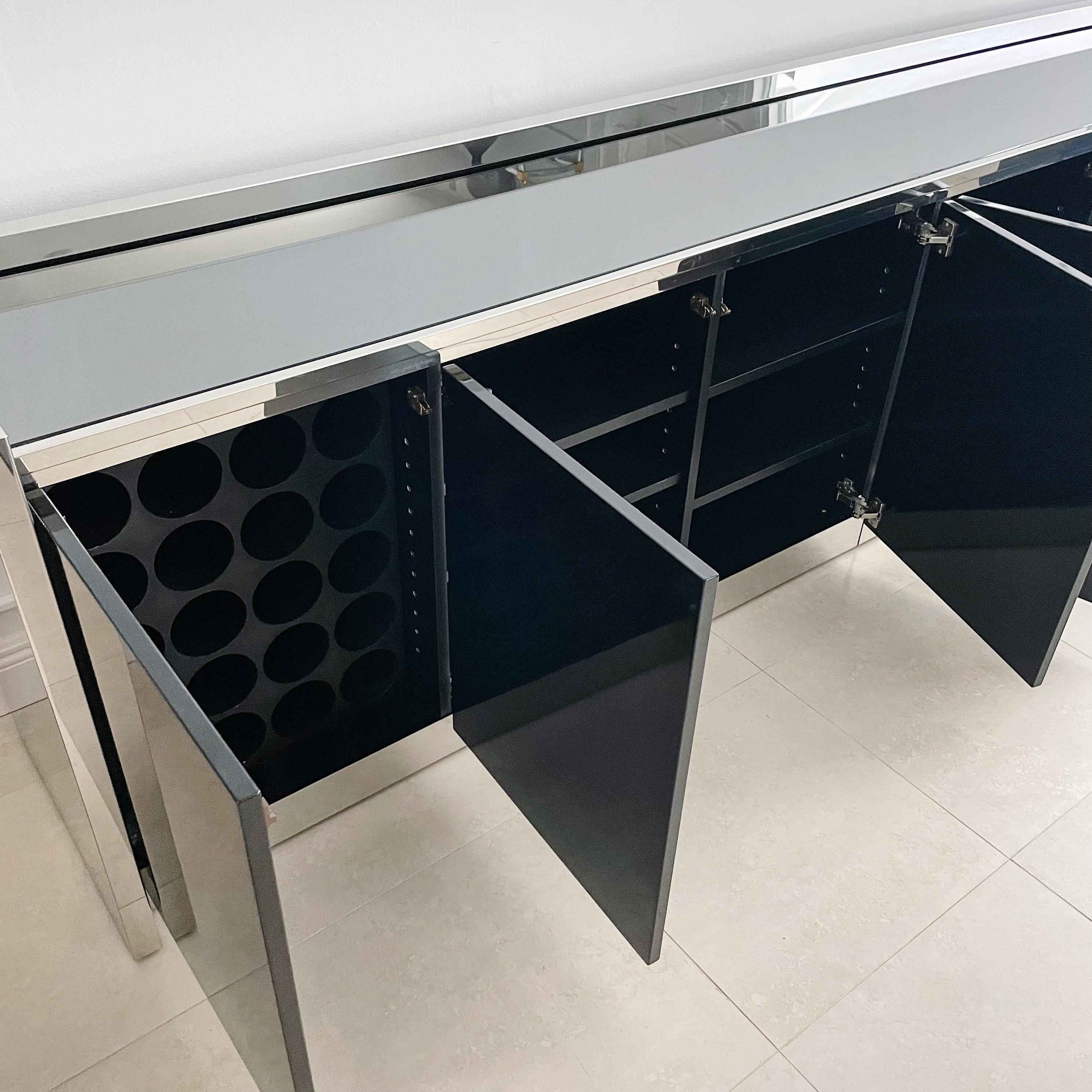 Karl Springer Stainless and Black Lacquer Six Door Credenza In Good Condition In West Palm Beach, FL