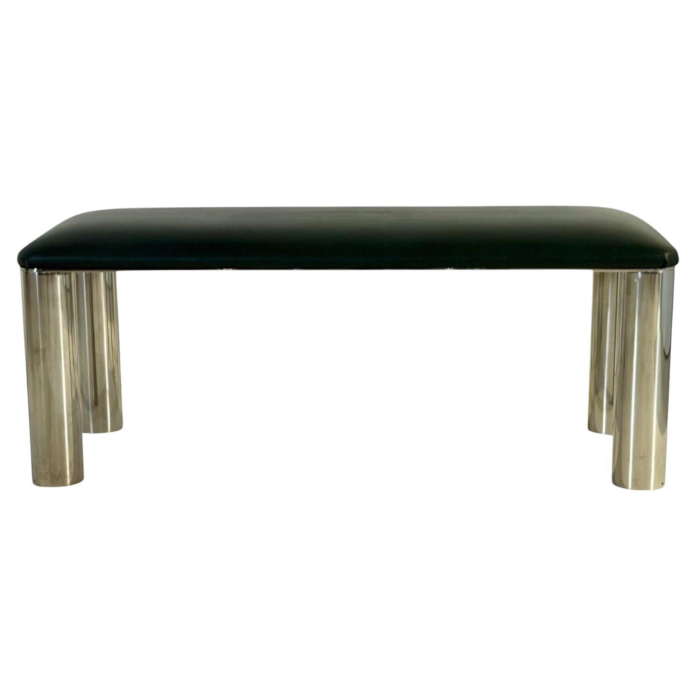 Karl Springer Stainless Steel and Leather Bench, 1980