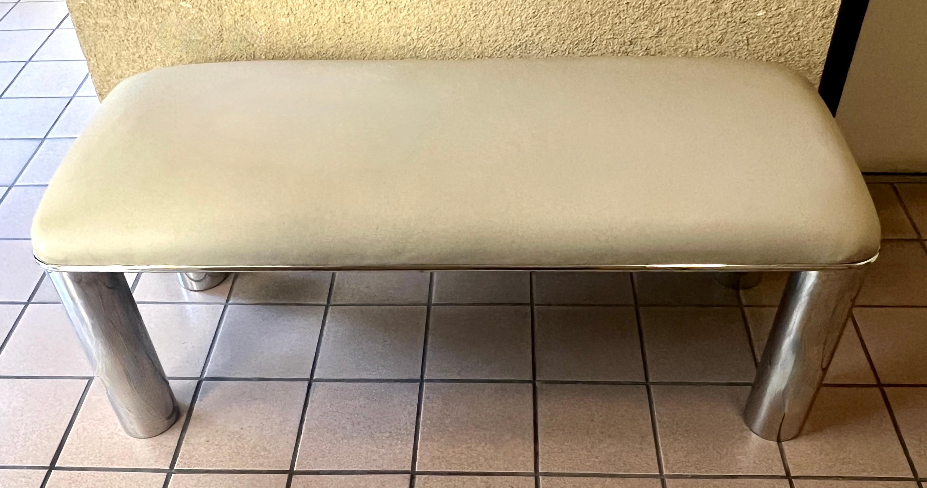 Mid-Century Modern Karl Springer Stainless Steel and Leather Bench For Sale