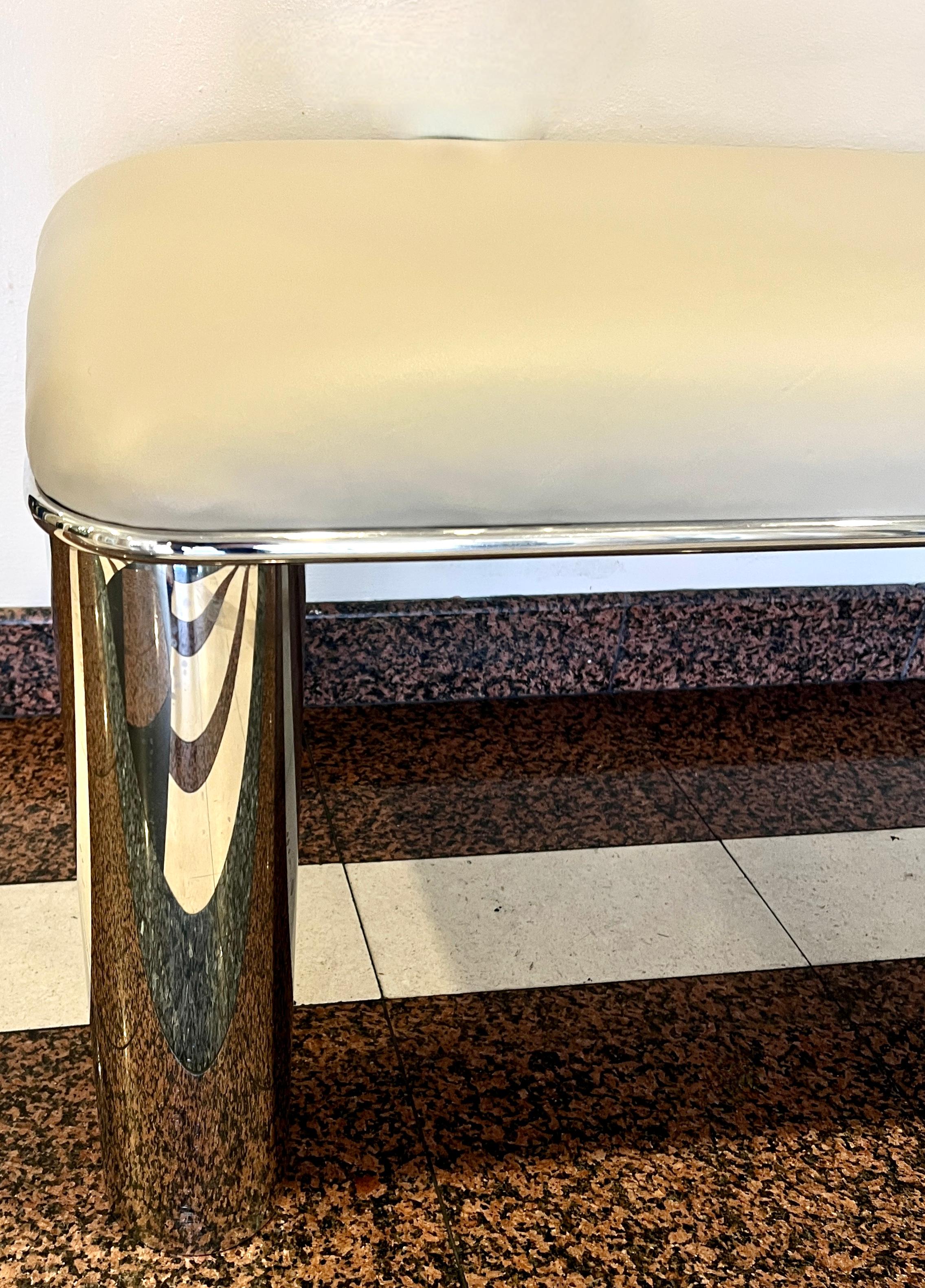 Karl Springer Stainless Steel and Leather Bench In Good Condition For Sale In Los Angeles, CA