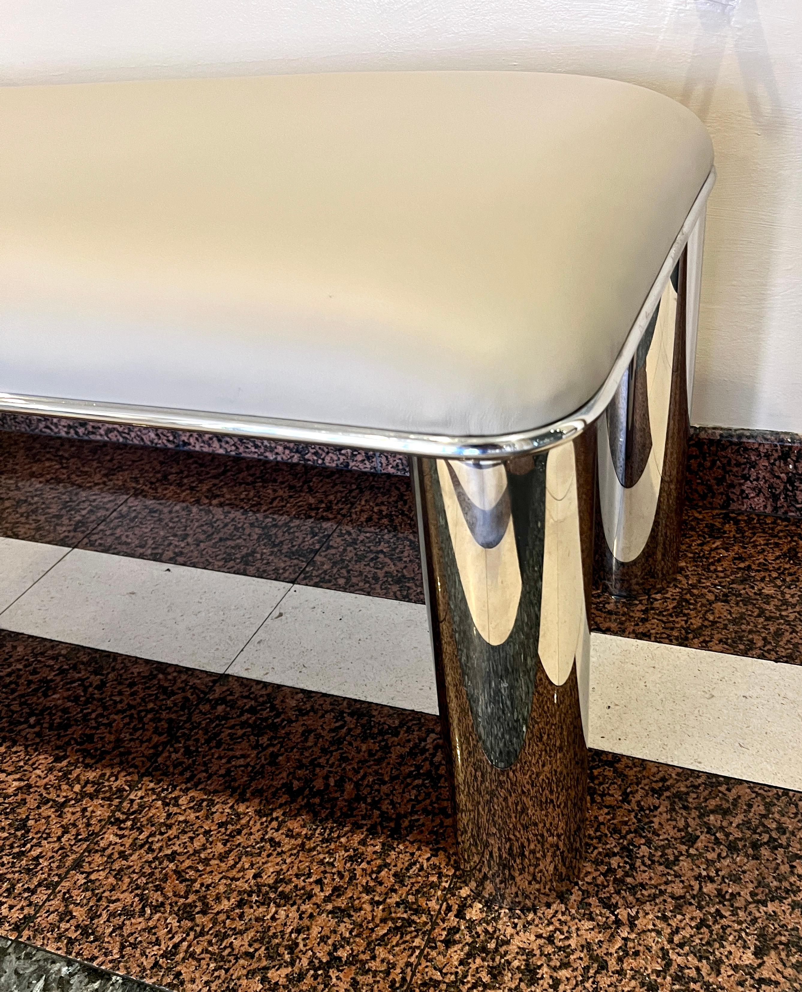 20th Century Karl Springer Stainless Steel and Leather Bench For Sale