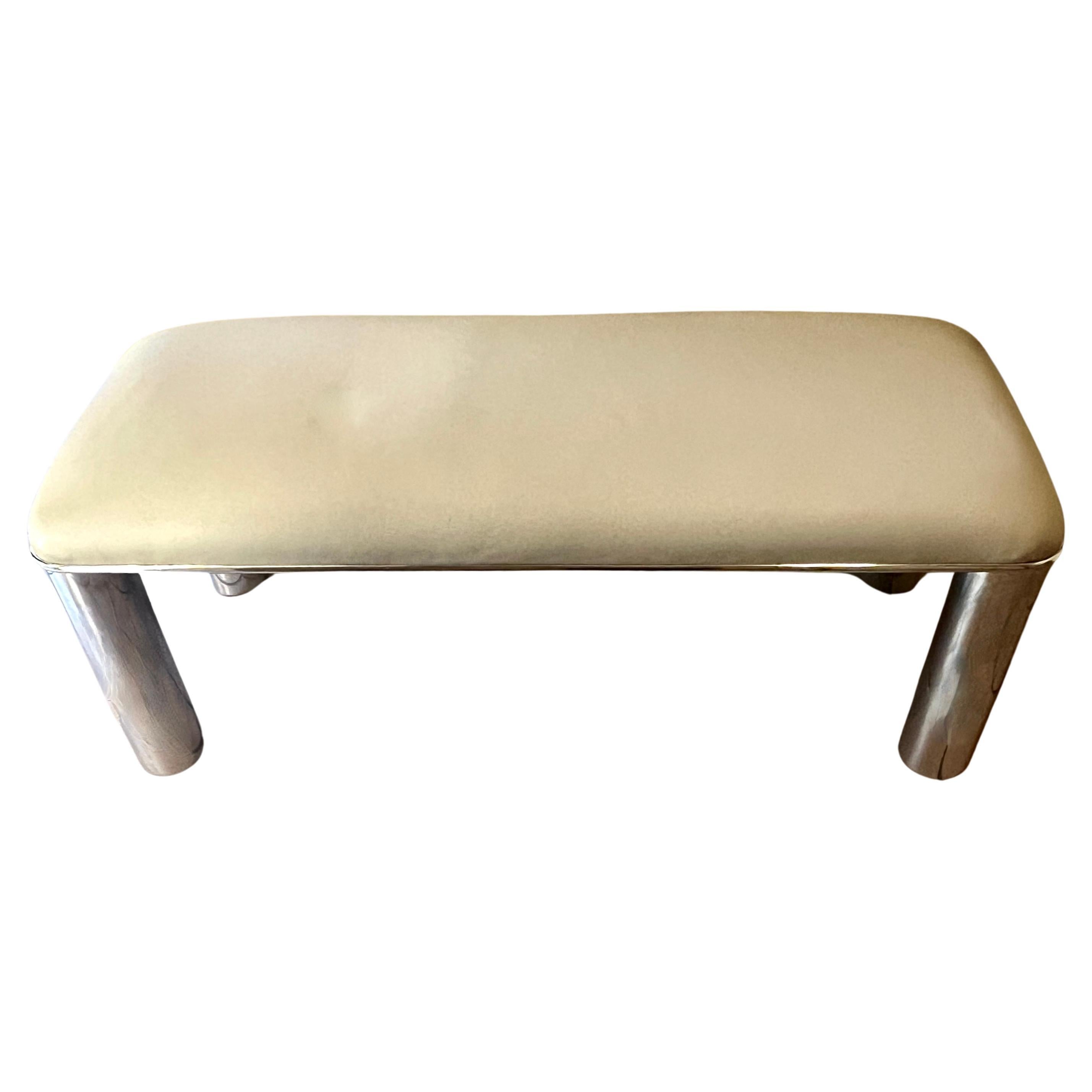 Karl Springer Stainless Steel and Leather Bench For Sale 1