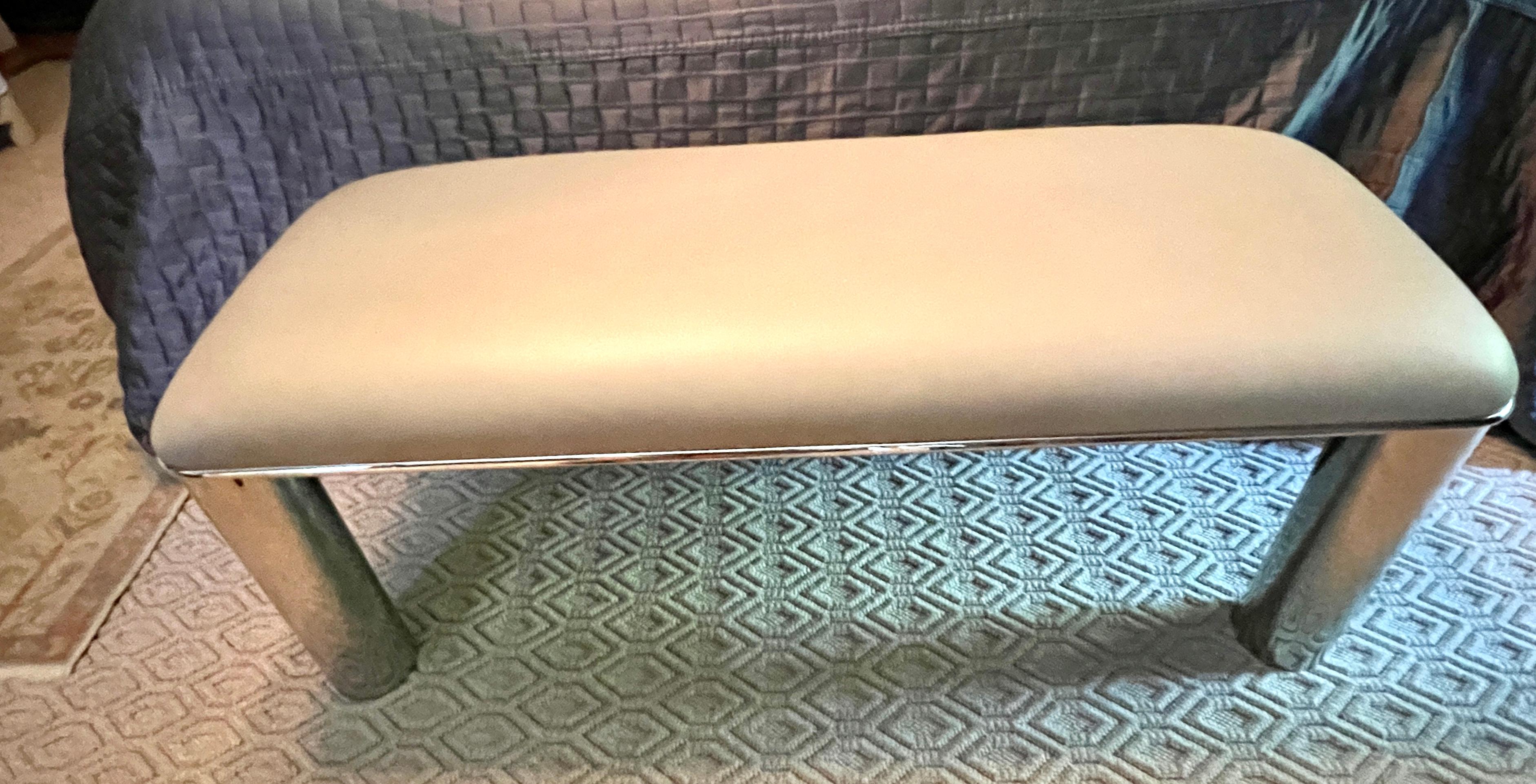 Karl Springer Stainless Steel and Leather Bench For Sale 2