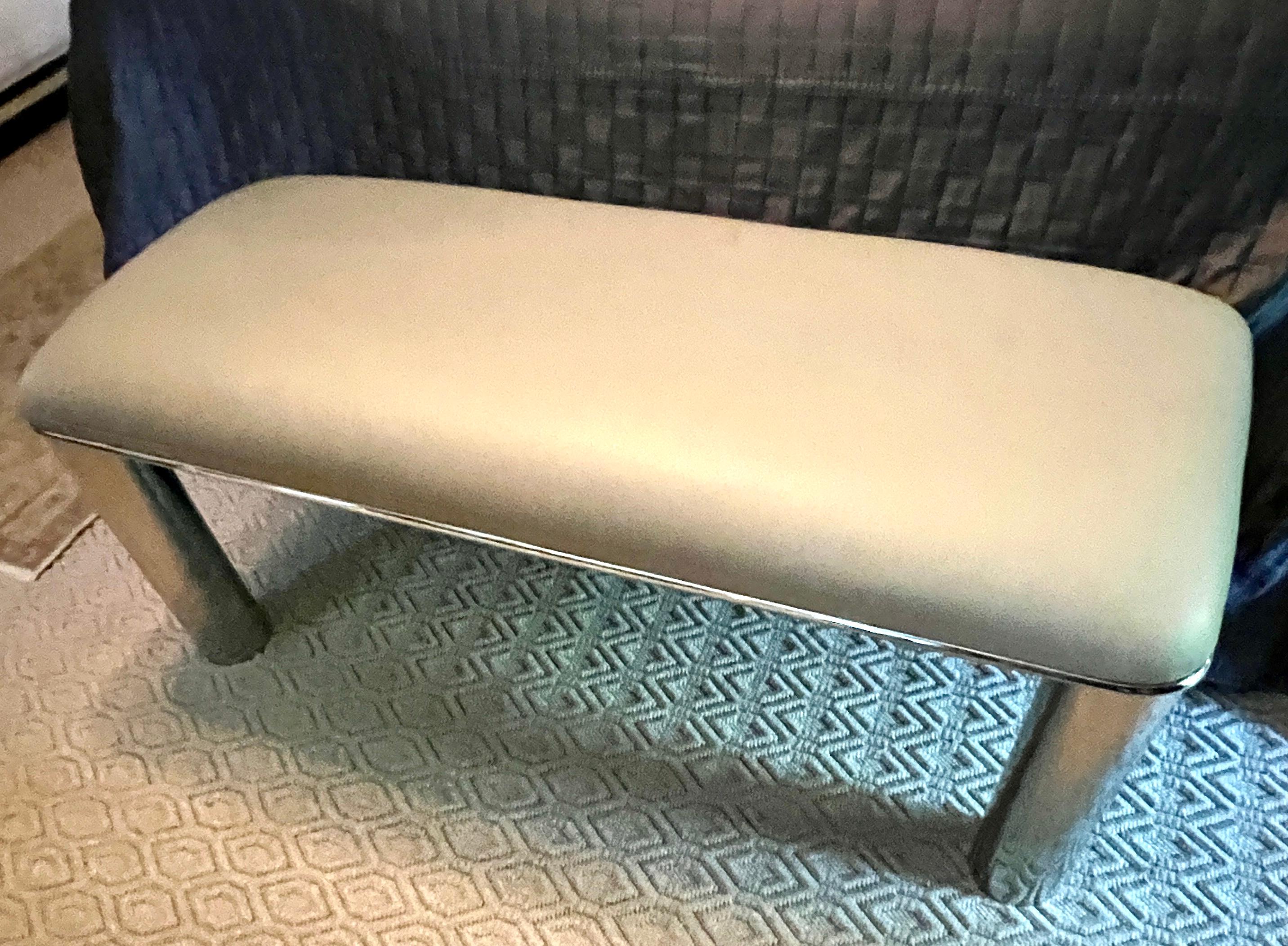 Karl Springer Stainless Steel and Leather Bench For Sale 3
