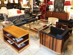 Karl Springer Stainless Steel Coffee Table with Brass and Glass Top