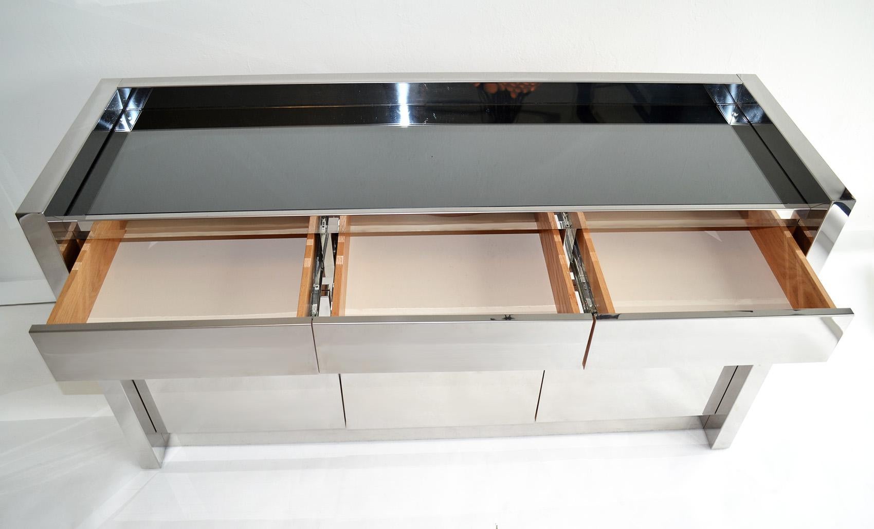 Americano Buffet o credenza con cassetti in acciaio inossidabile Karl Springer, USA, anni '80 in vendita