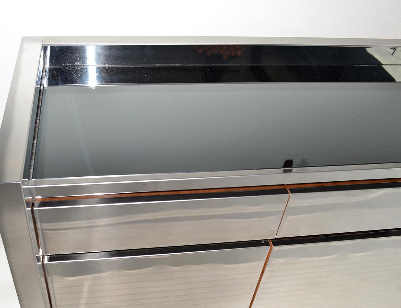 Acciaio inossidabile Buffet o credenza con cassetti in acciaio inossidabile Karl Springer, USA, anni '80 in vendita