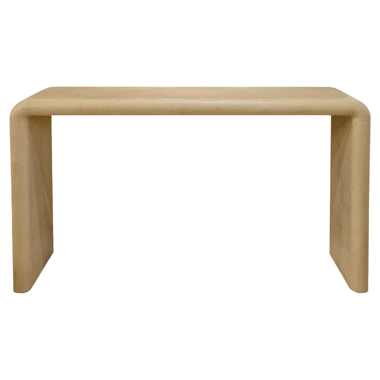 Karl Springer Stunning "Curved-End Console Table" in Emu Skin 1993 (Signed) For Sale