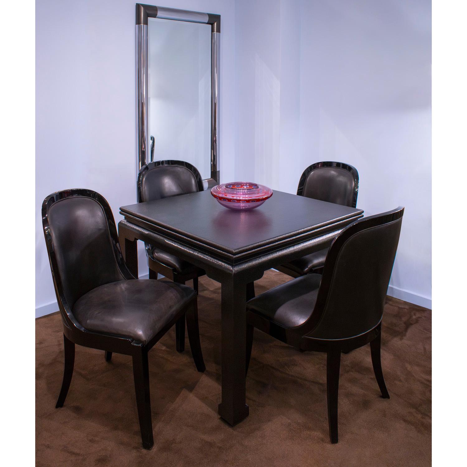 Karl Springer Stunning Flip Top Game/Dining Table in Lacquered Linen 1980s For Sale 1