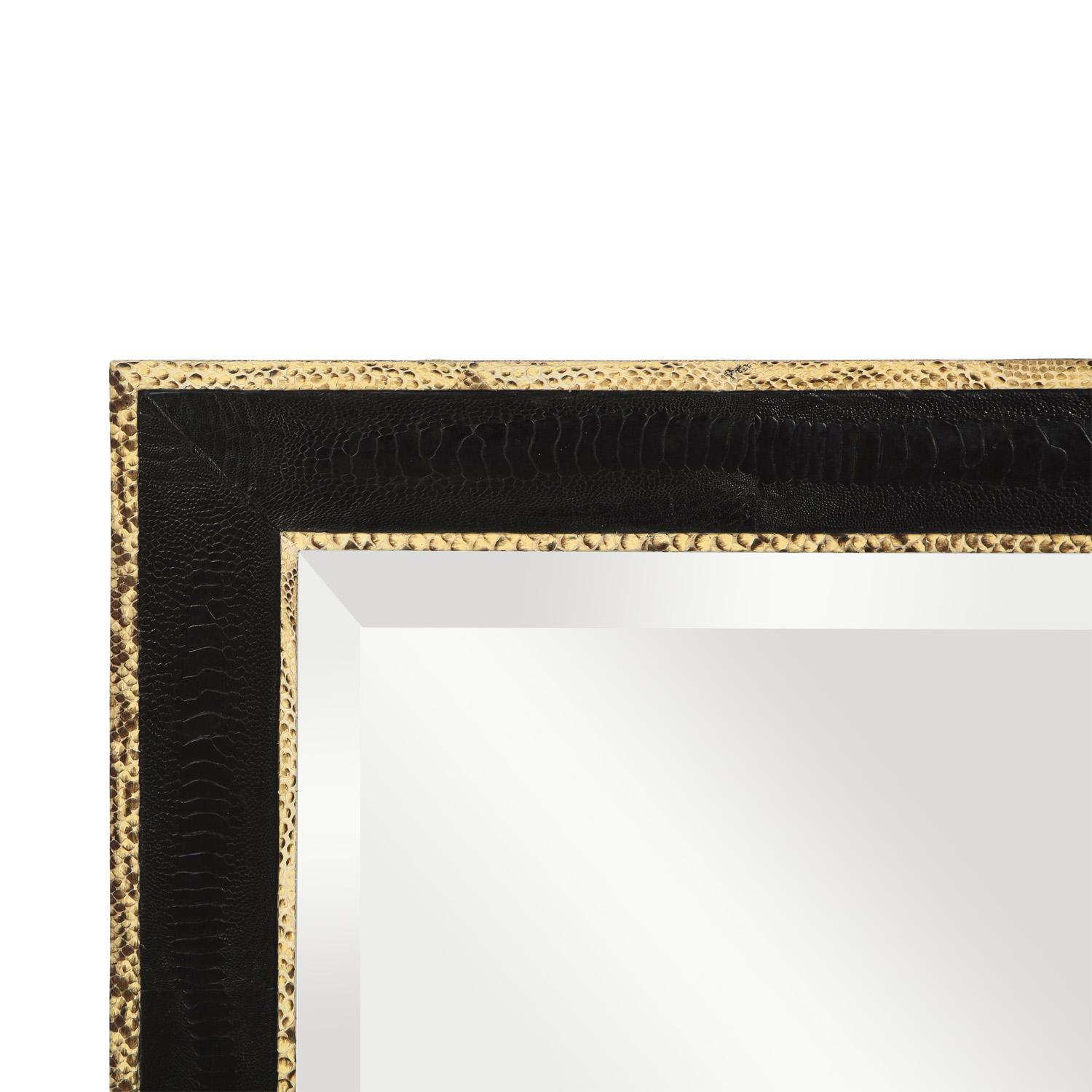 Hand-Crafted Karl Springer Stunning Mirror in Python and Black Lizard, 1980s For Sale