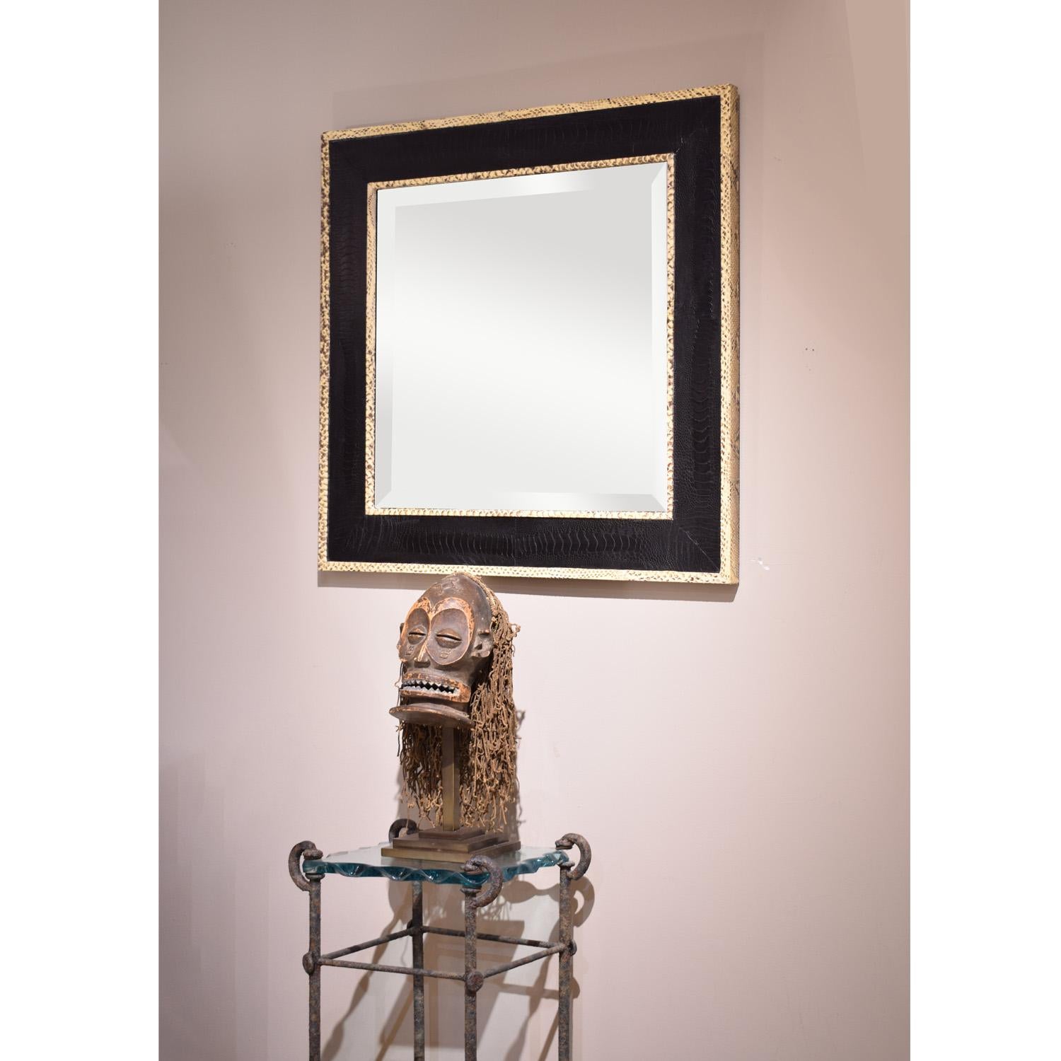 Karl Springer Stunning Mirror in Python and Black Lizard, 1980s In Excellent Condition For Sale In New York, NY
