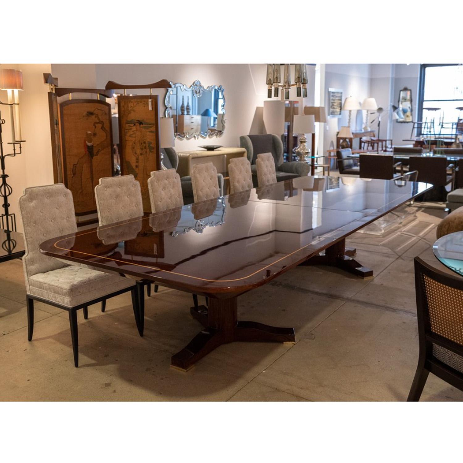 Brass Karl Springer Stunning Monumental Dining Table in Rosewood with Inlay 1980s For Sale