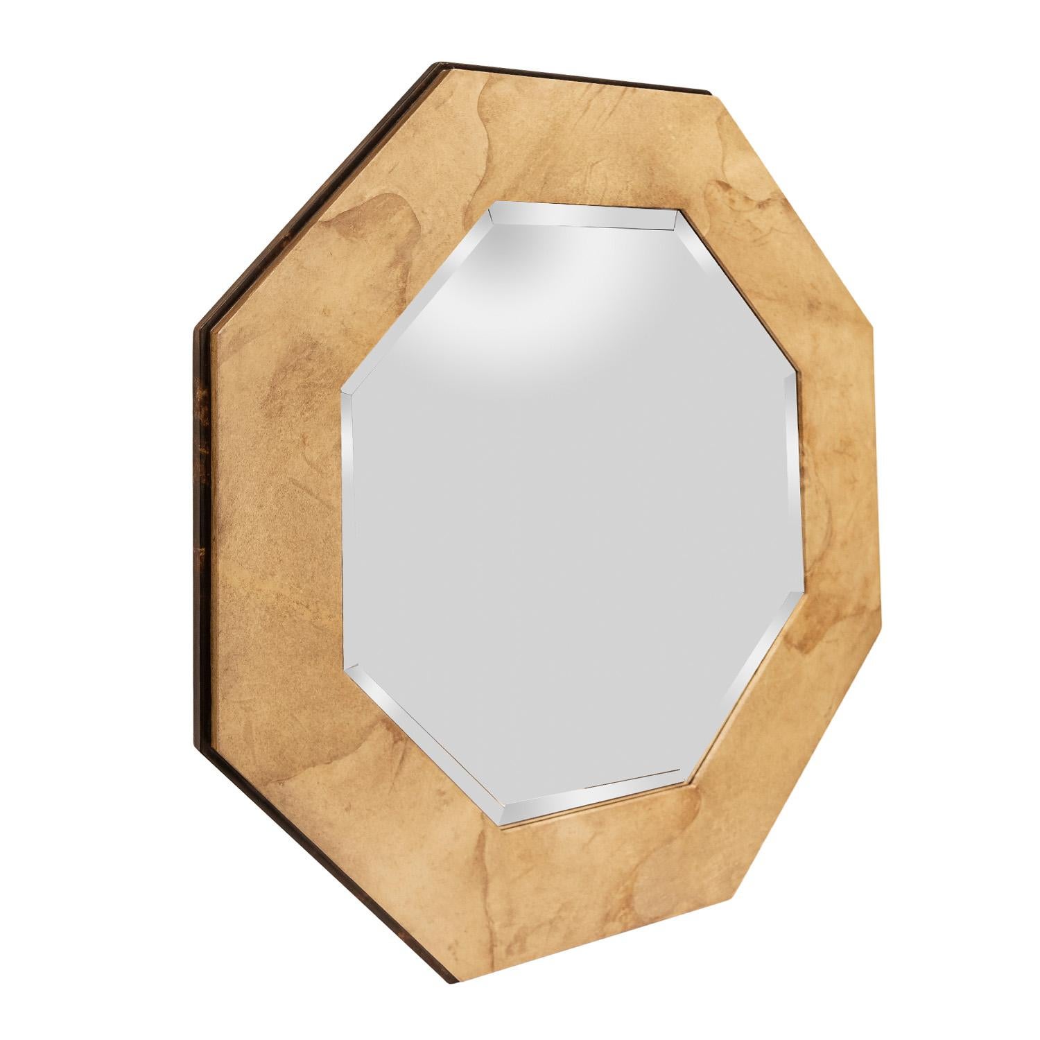 Mid-Century Modern Karl Springer Stunning Octagonal Mirror in Lacquered Goatskin 1970s 'Signed' For Sale