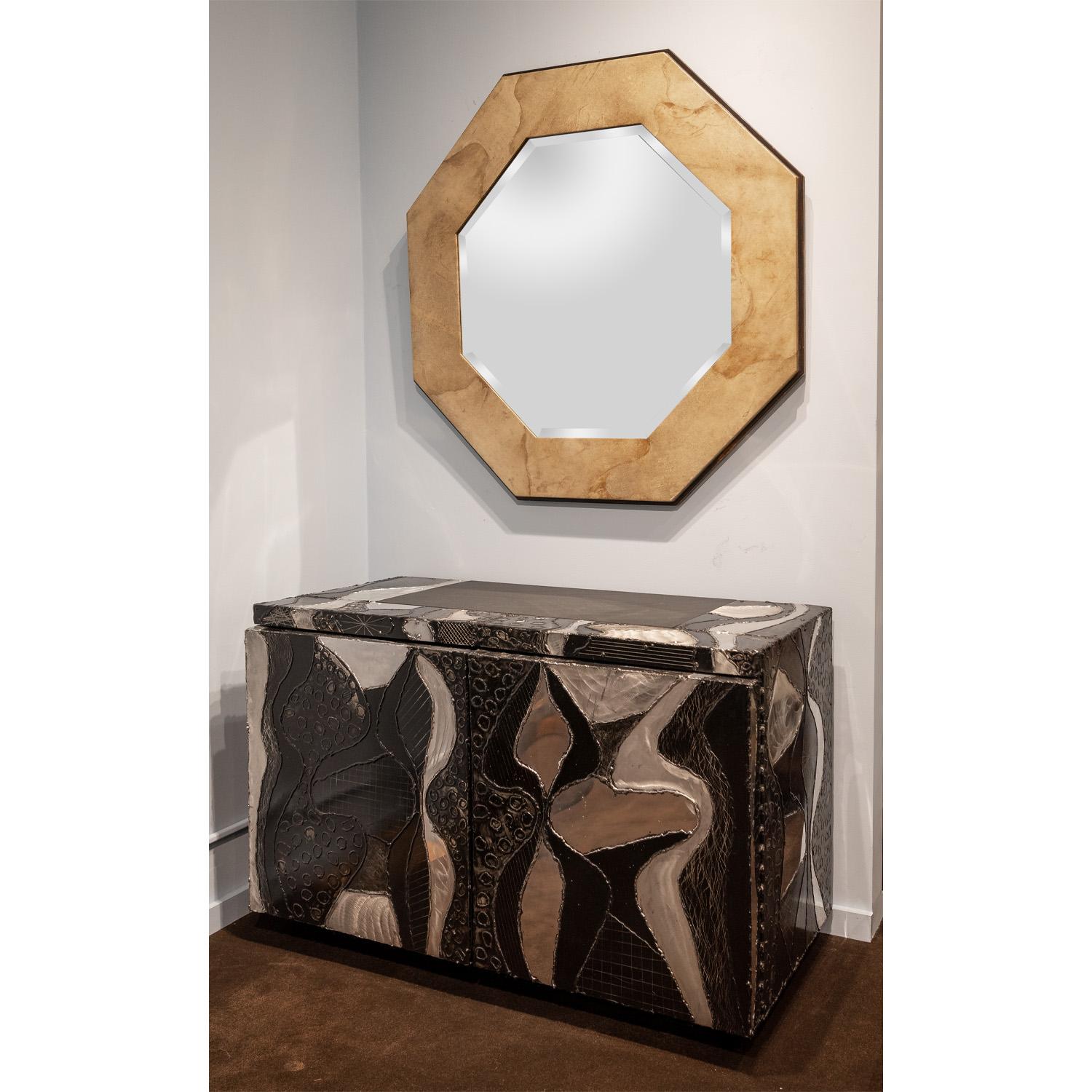 Fin du 20e siècle Superbe miroir octogonal Karl Springer en peau de chvre laque des annes 1970, sign en vente