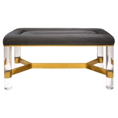 Superbe banc à pieds ronds en lucite Karl Springer des années 1980 (signé)