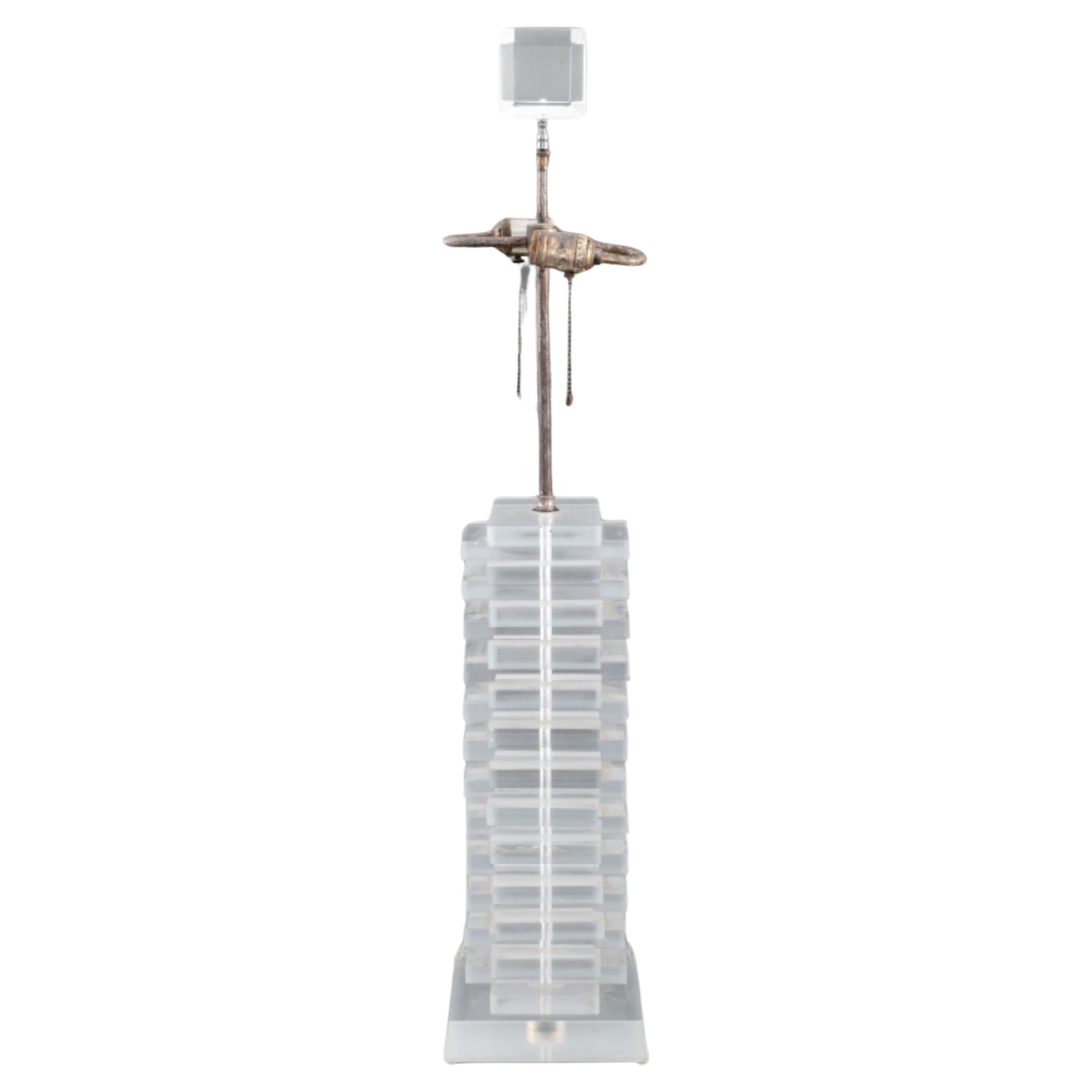 Karl Springer Style 70s Lucite Stacked Column Lamp