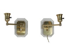 Pair Karl Springer Style Acrylic and Brass Swing Wall Sconces Mid-Century Modern