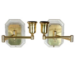 Pair Karl Springer Style Acrylic and Brass Swing Wall Sconces Mid-Century Modern