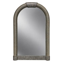 Karl Springer Style Arched Tessellated Stone & Rattan Mirror, American, 1980s